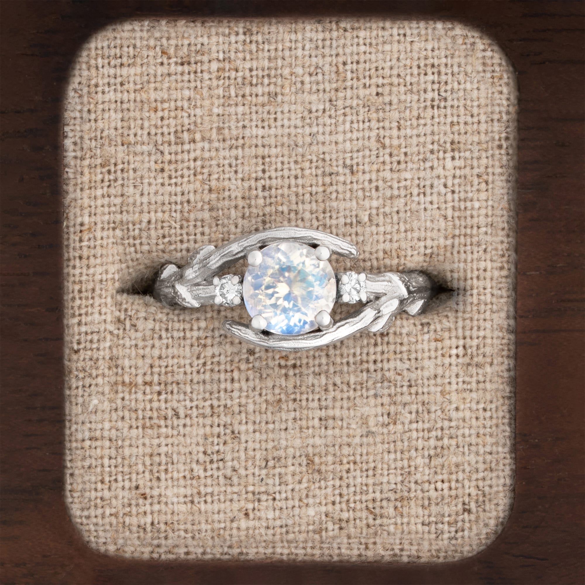 Moonstone and diamond nature engagement ring  — 1