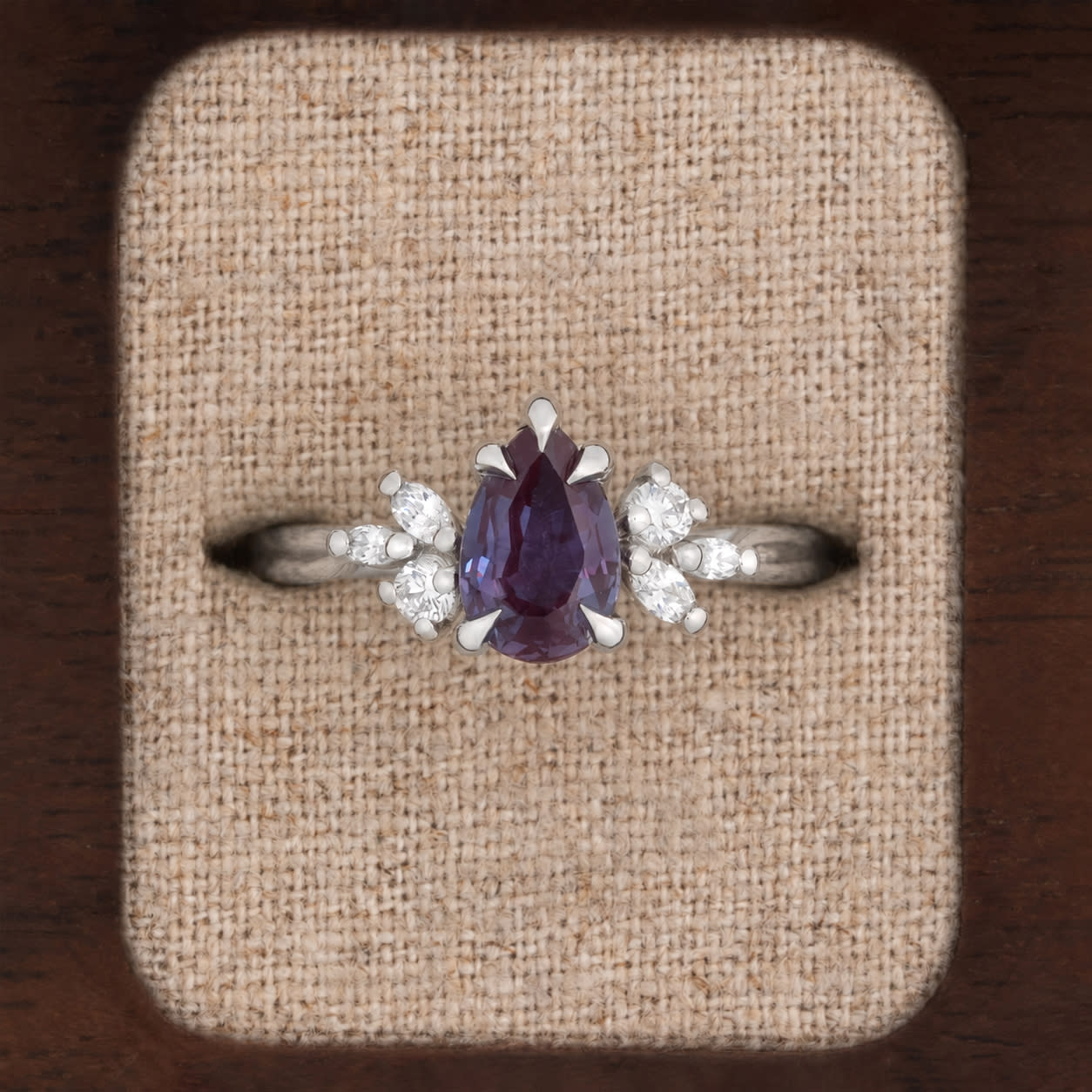 'Dawnflower' Pear alexandrite and diamond ring  — 1