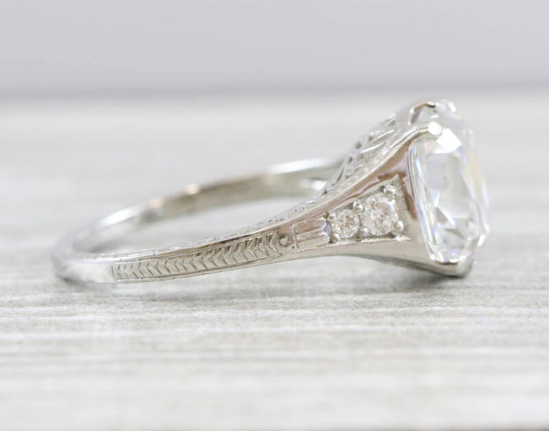Cushion Cut Moissanite and Diamond Art Deco Engagement Ring - alternate view