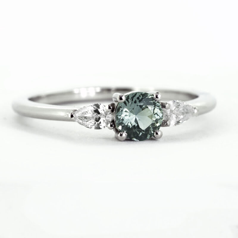  Teal sapphire and diamond trilogy engagement ring — 2
