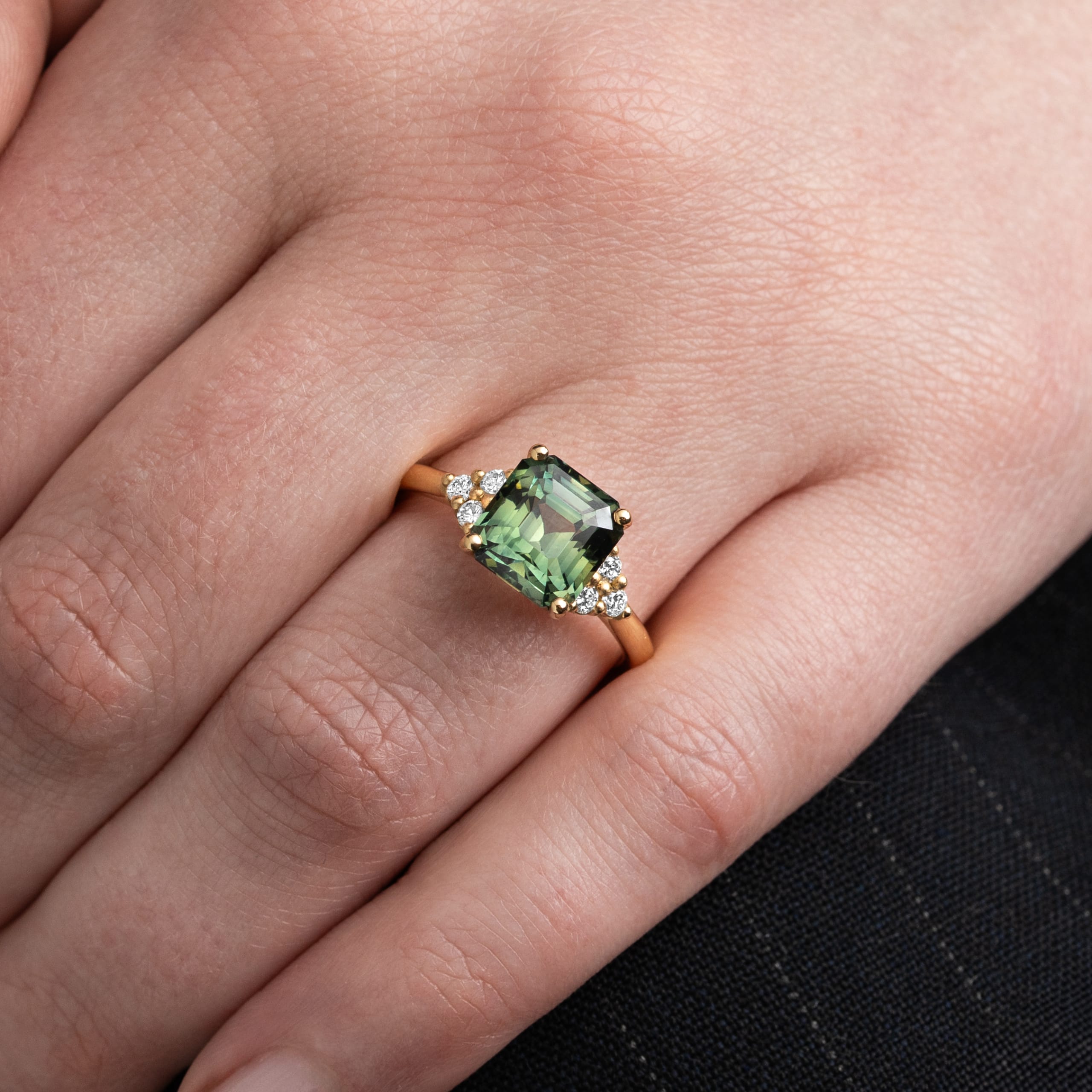 Emerald cut green sapphire and diamond ring — 4