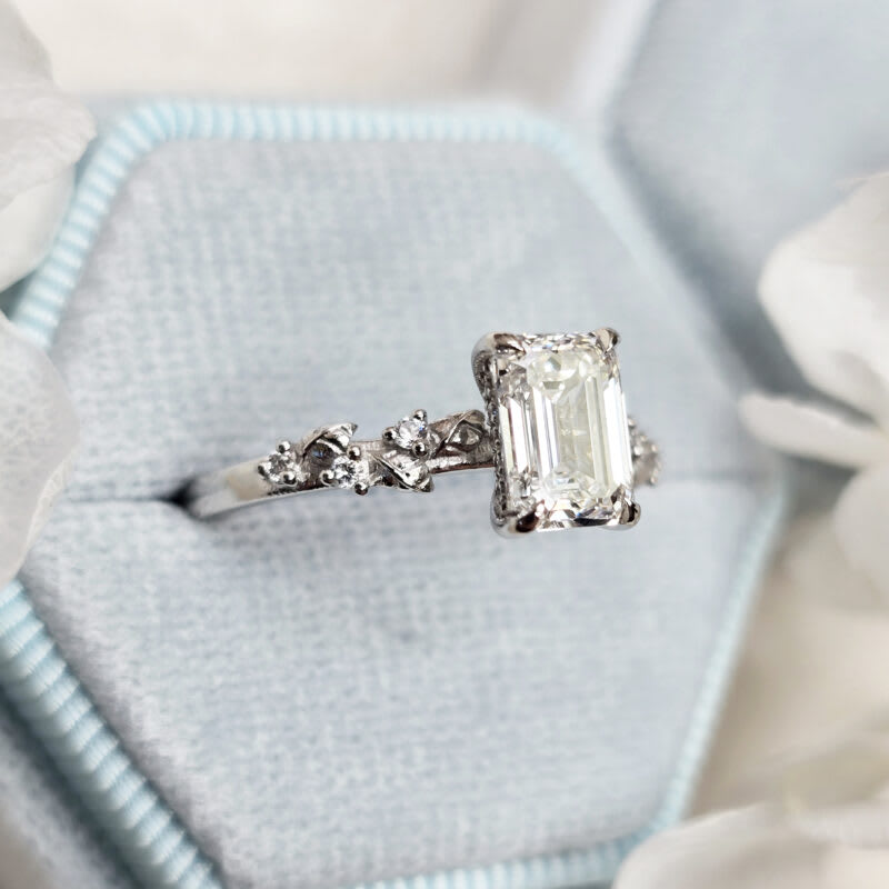 Emerald cut diamond nature inspired ring — 4