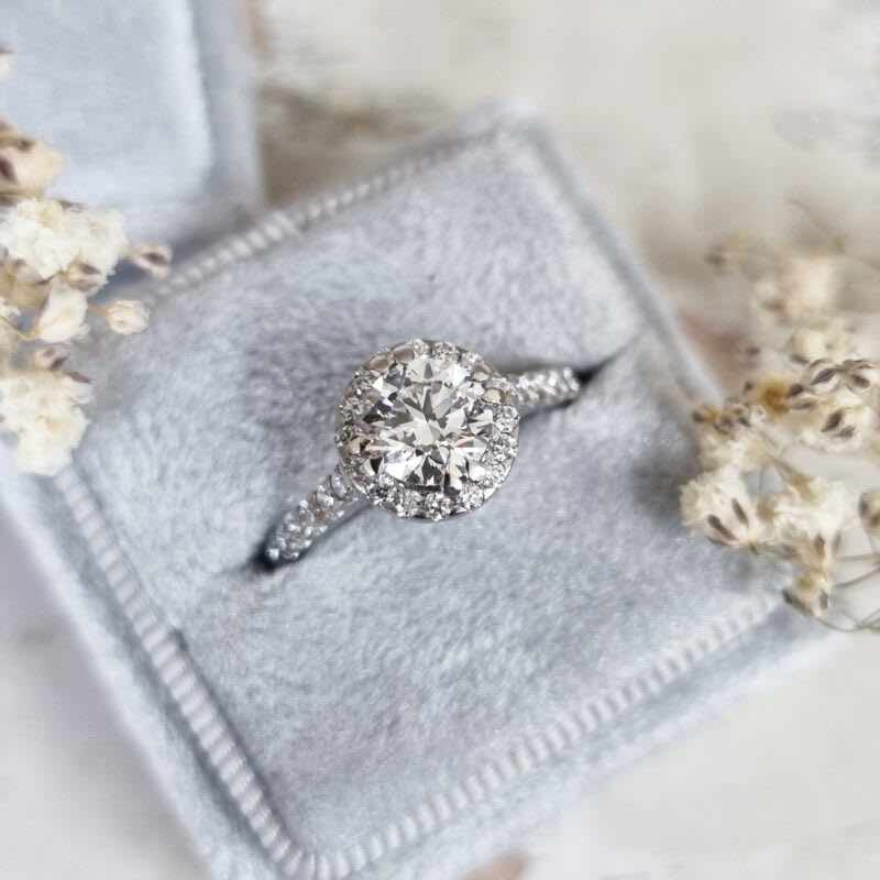 Round cut lab grown diamond halo ring — 4