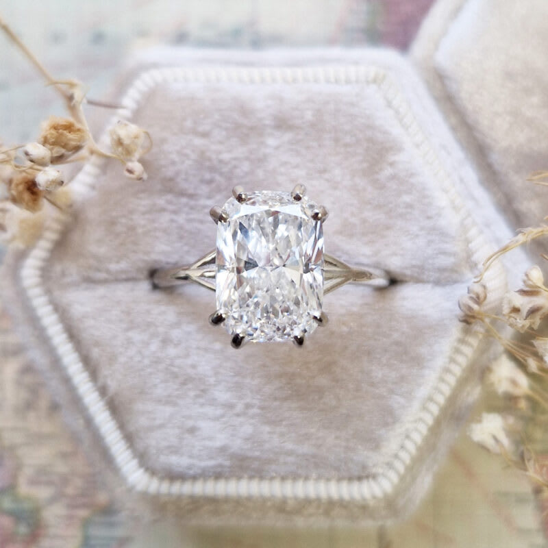 Cushion lab grown diamond ring in platinum