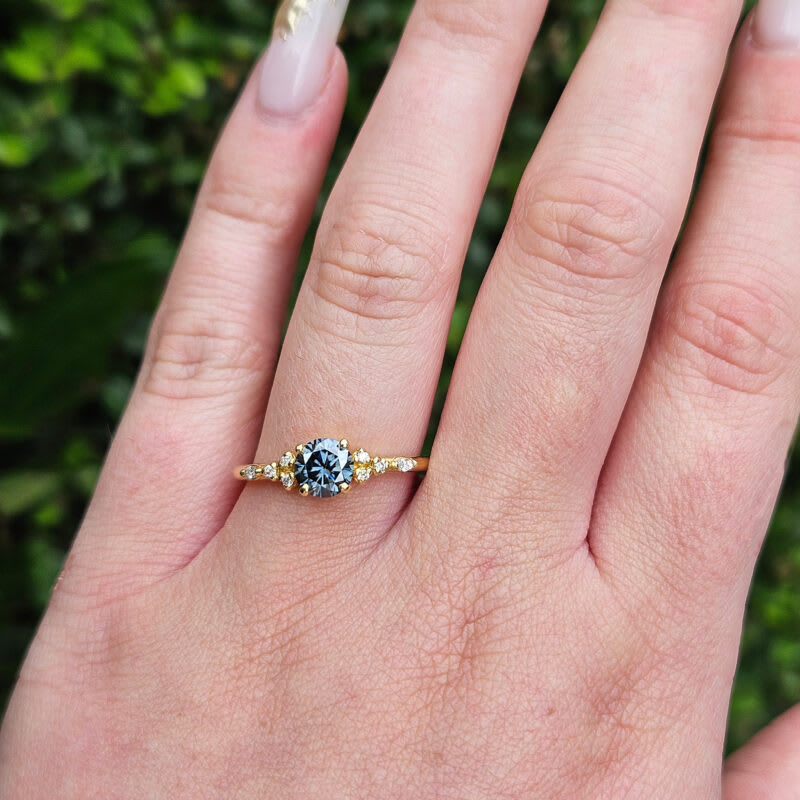 Midnight grey moissanite and diamond floral inspired ring - alternate view