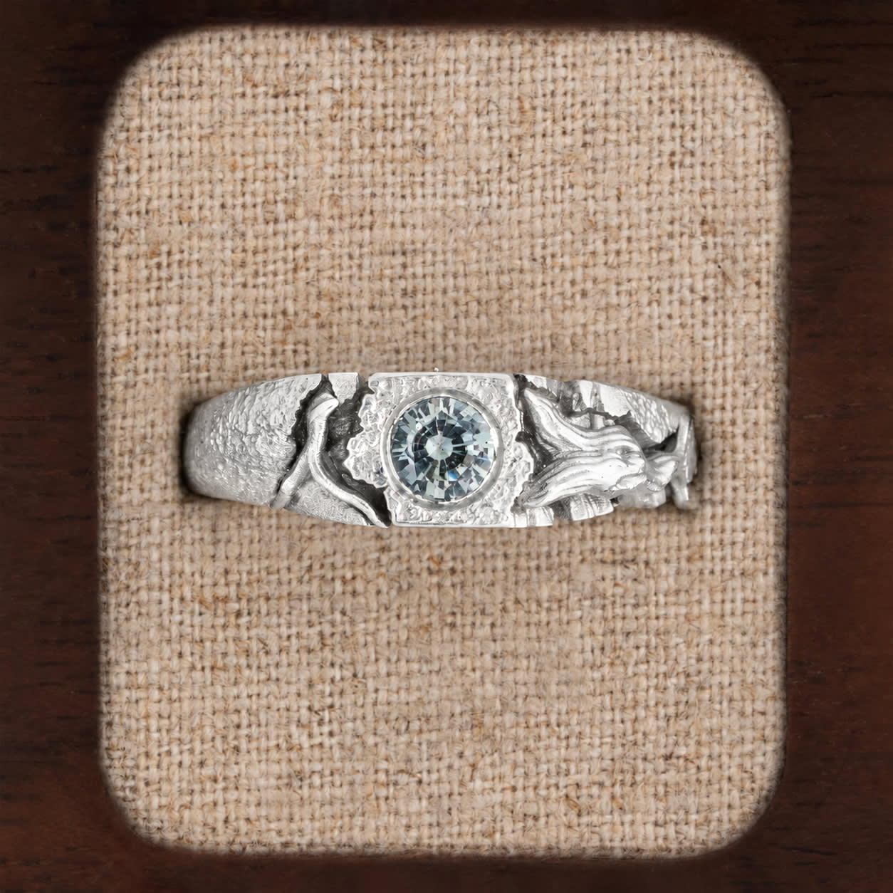 'New Life' Icy teal sapphire men's engagement ring 