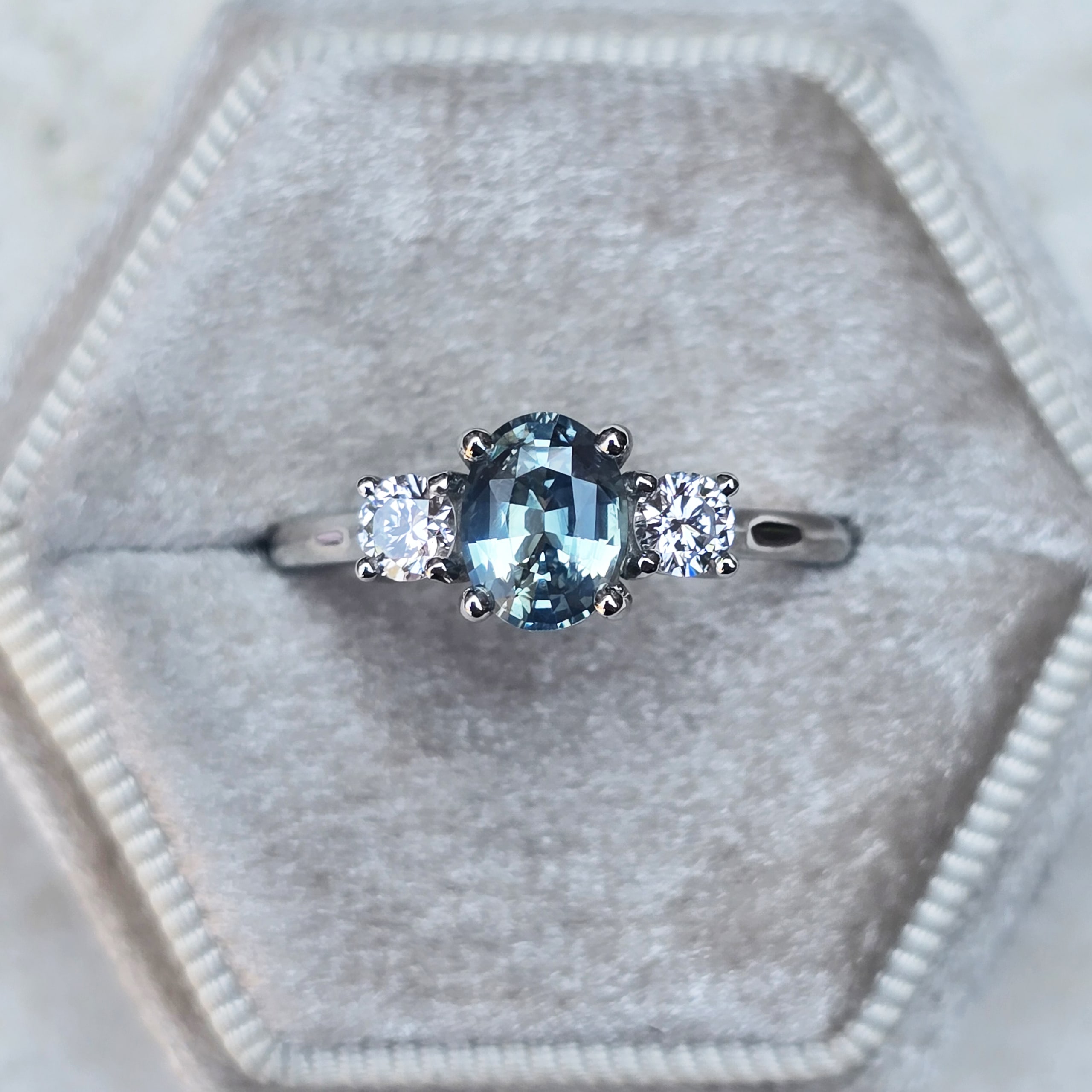 Steely teal sapphire and diamond ring — 1