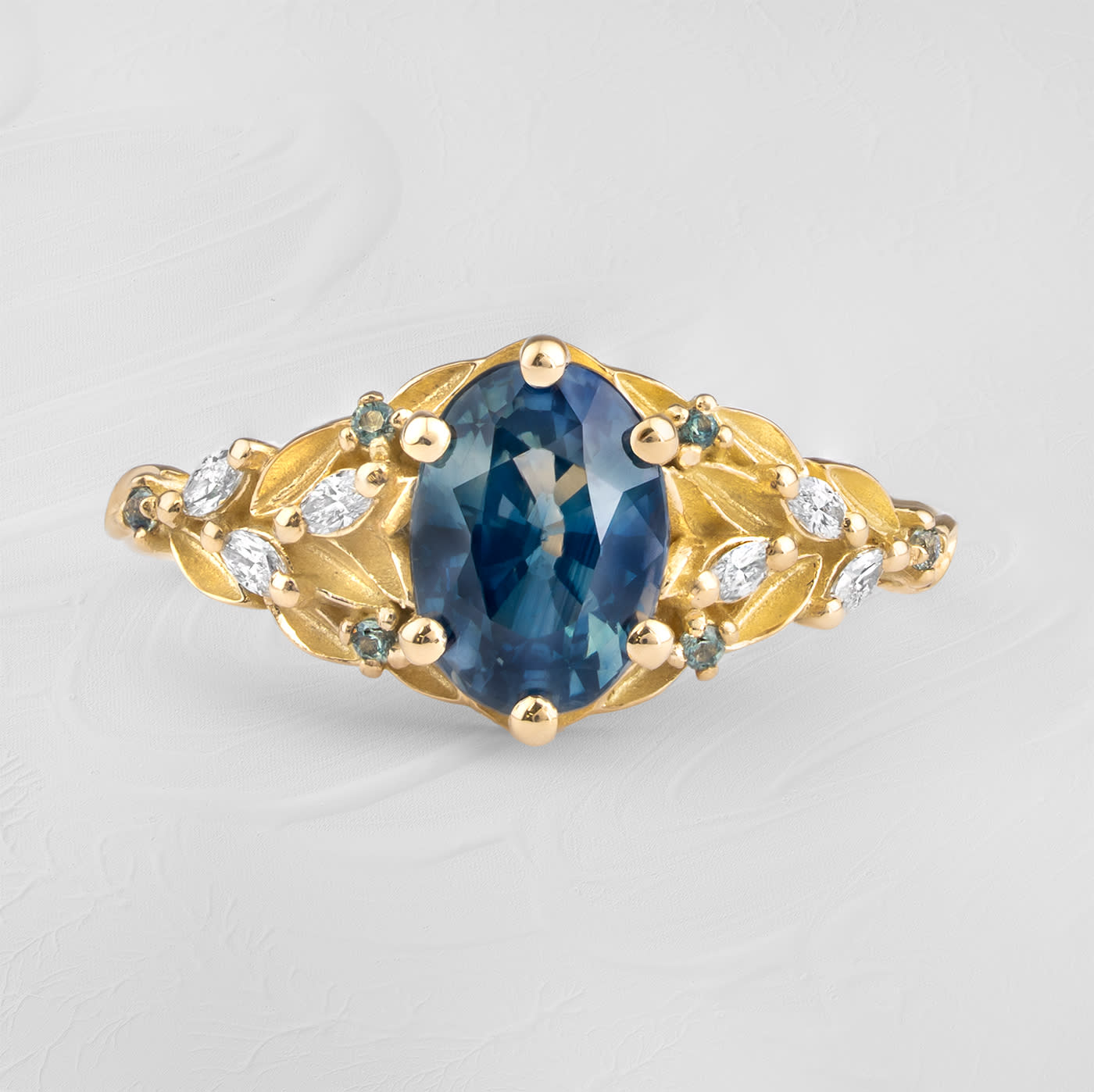 'Aurelyn' oval teal sapphire and diamond ring — 1