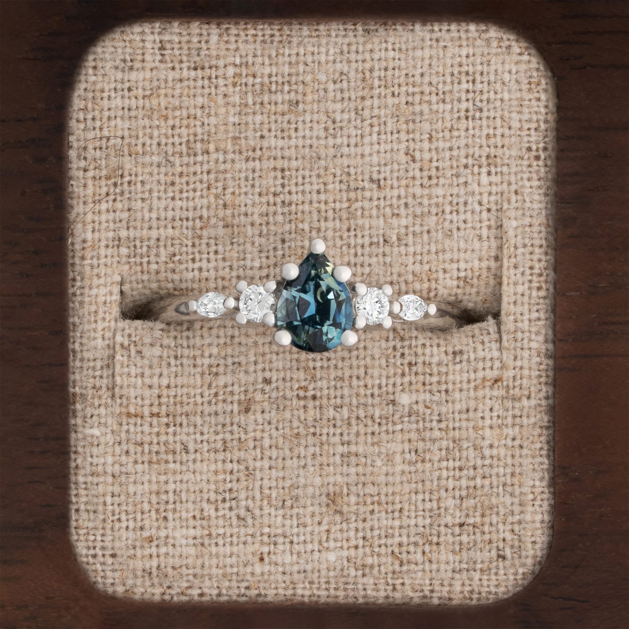 Pear ocean teal sapphire and diamond ring — 1