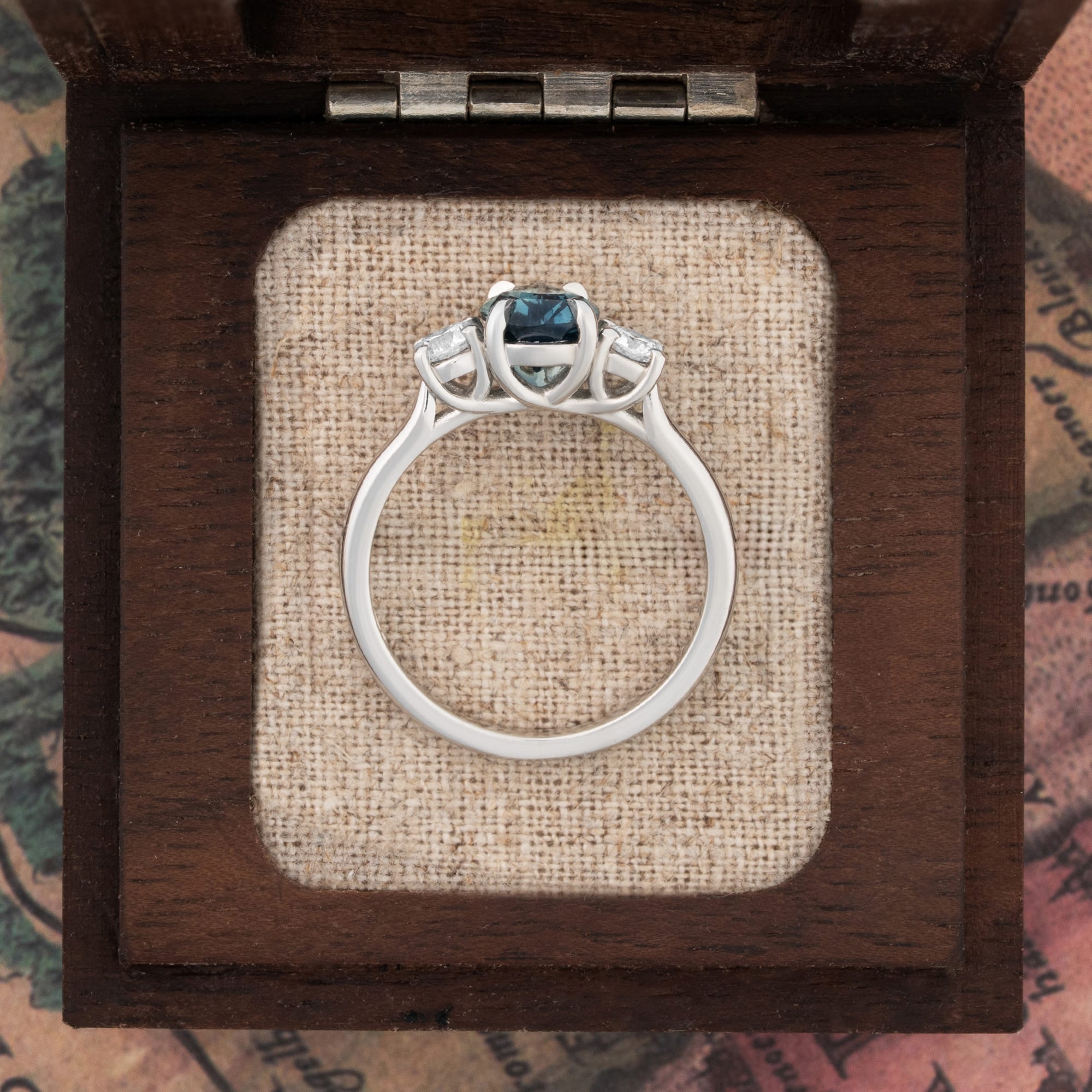 Pear teal sapphire and diamond trilogy ring — 3