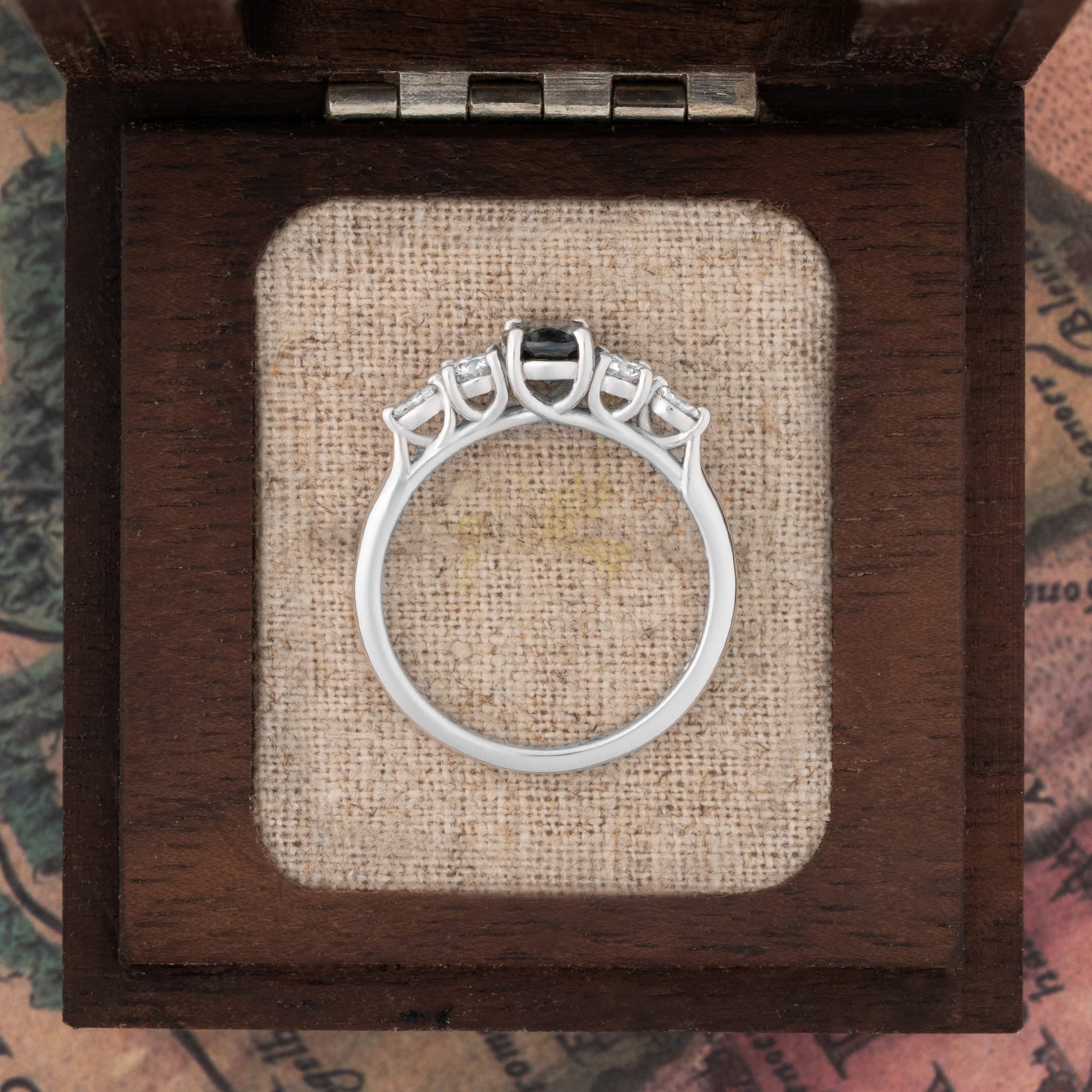 Oval teal sapphire and diamond trellis ring  — 3