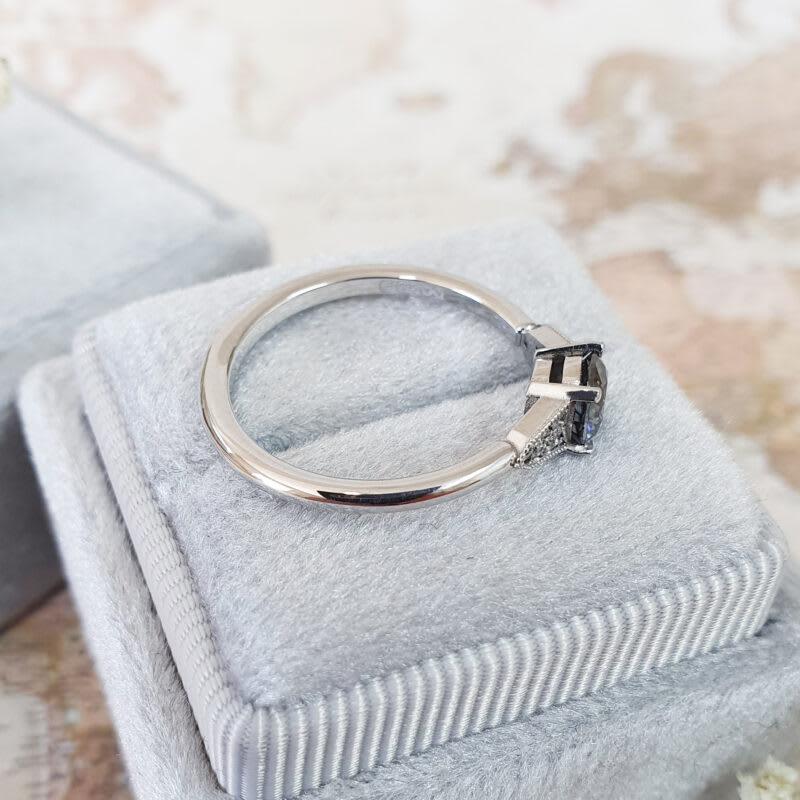 "The Victoria" - Midnight grey moissanite and diamond 1920s inspired ring — 4