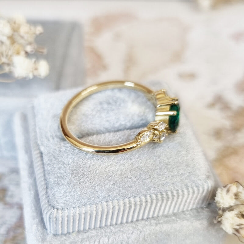 Round emerald and diamond cluster ring - alternate view