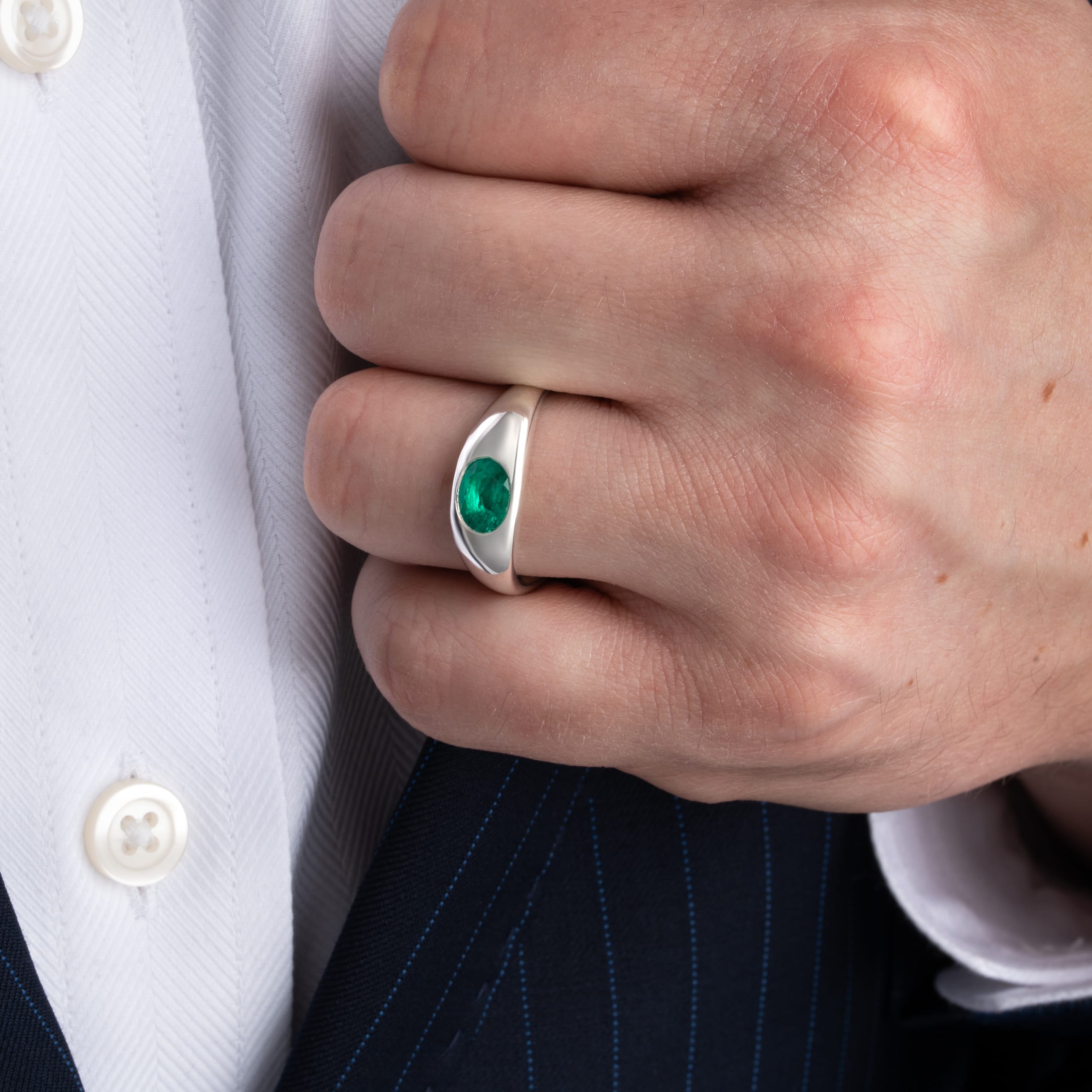 Lab emerald bezel set ring  — 6