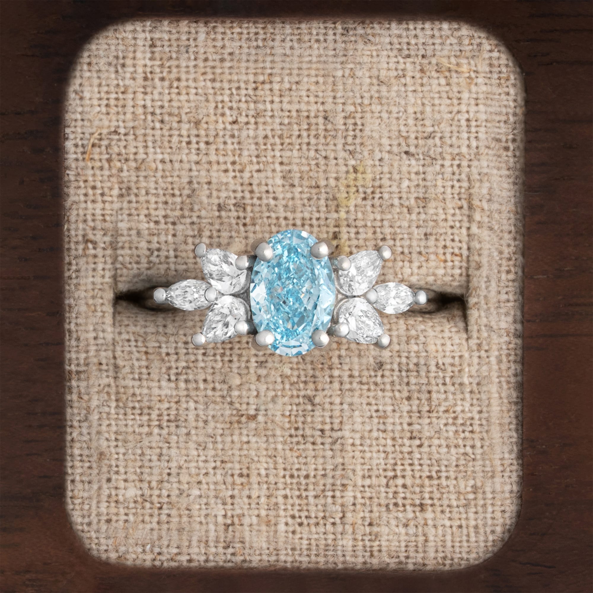 Lab grown blue diamond floral ring — 1