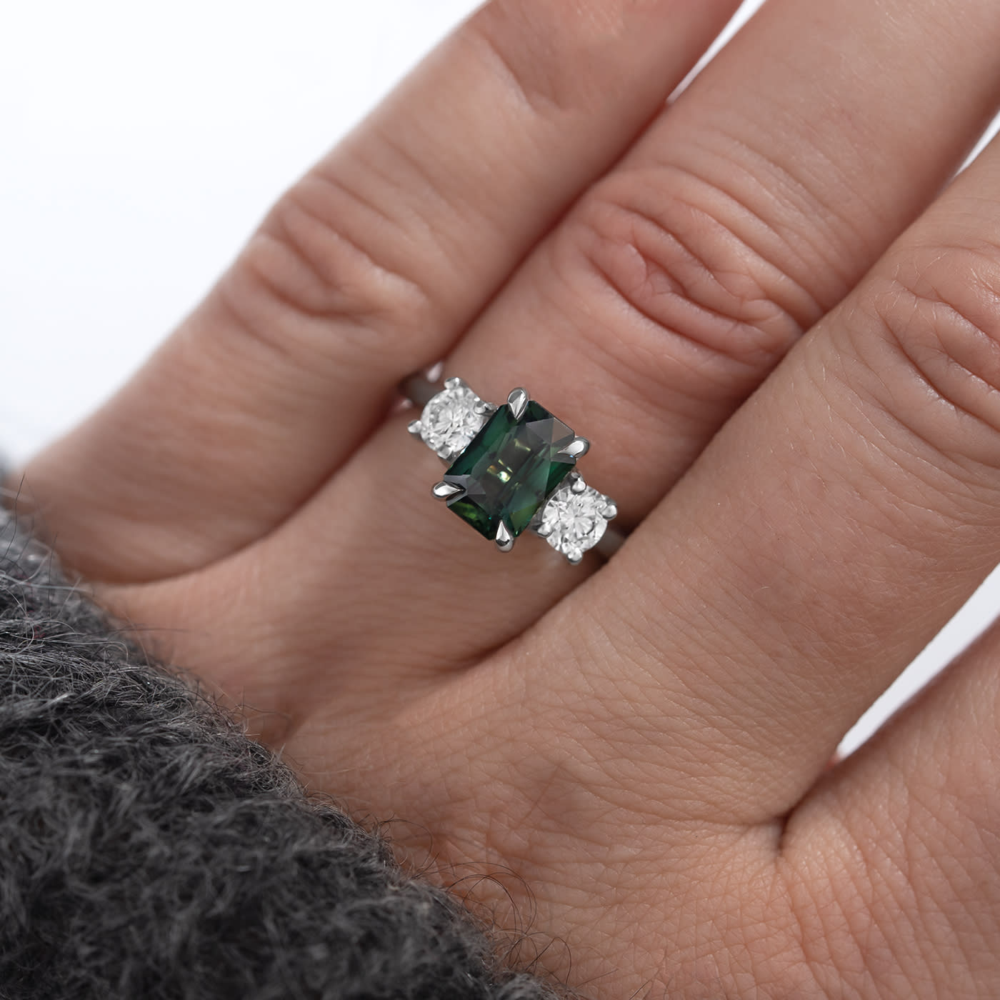 Radiant teal sapphire and diamond ring — 2