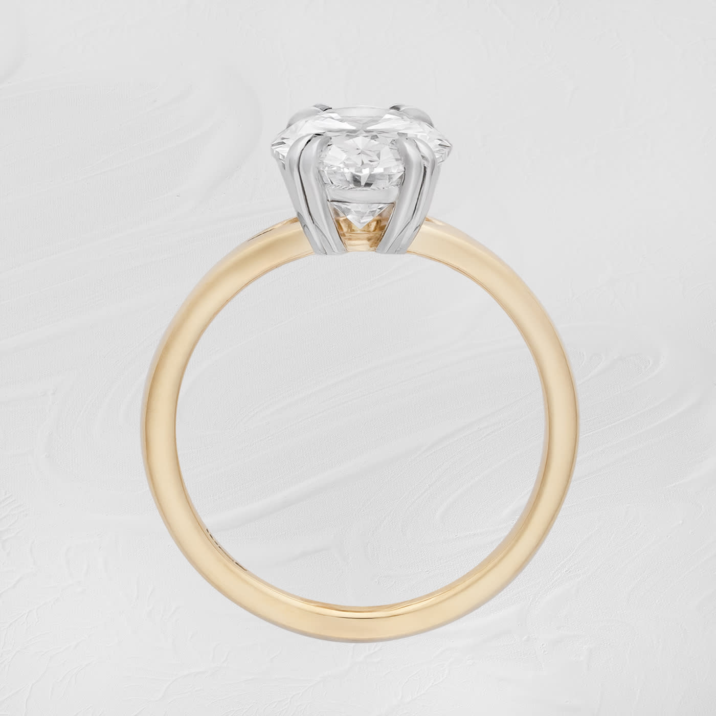 Oval lab grown diamond solitaire ring in platinum and yellow gold — 4