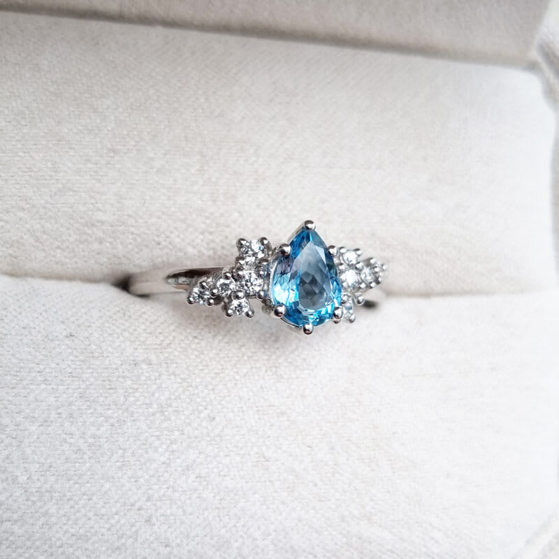 Pear cut aquamarine and diamond cluster ring - alternate view