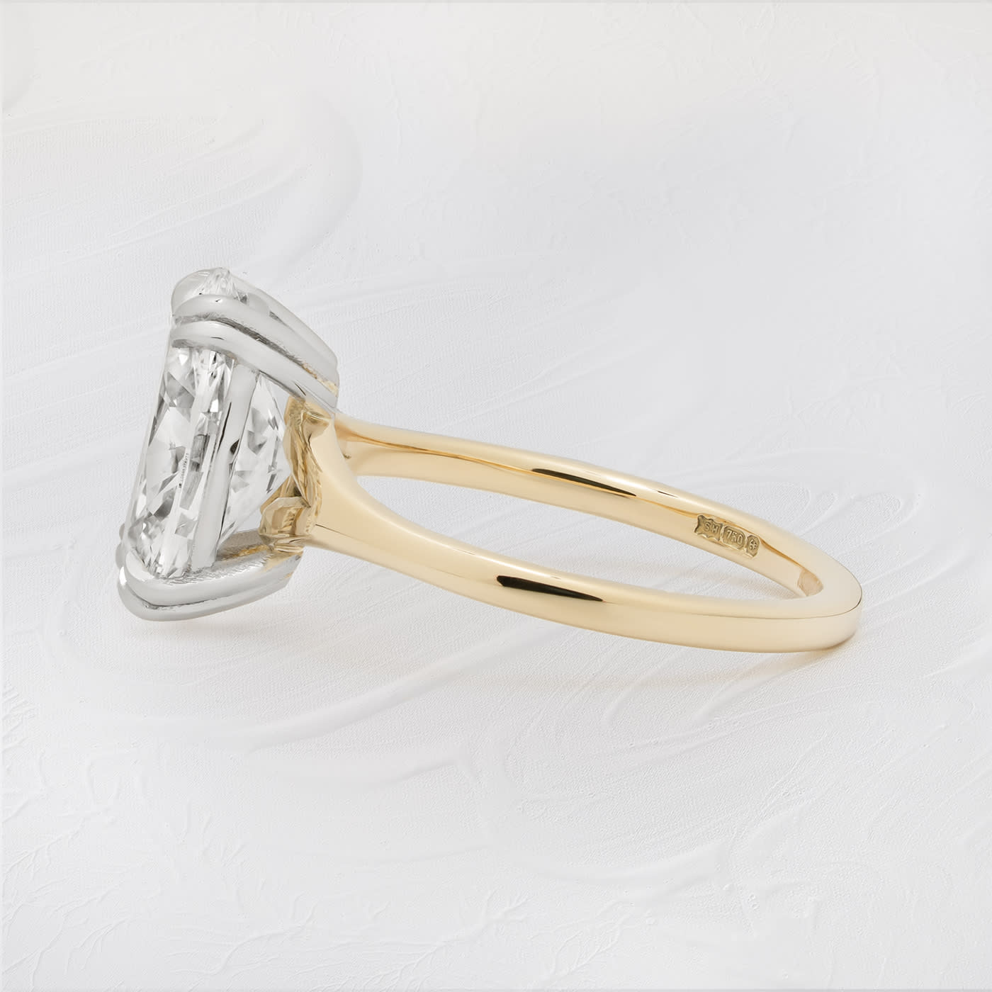 Oval lab grown diamond solitaire ring in platinum and yellow gold — 3