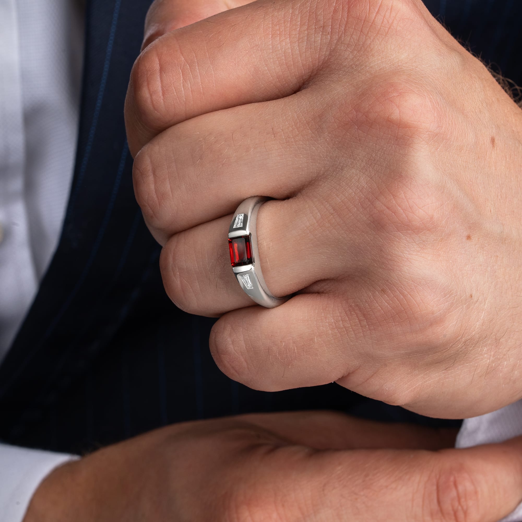 'Meridian' Garnet and diamond ring - alternate view