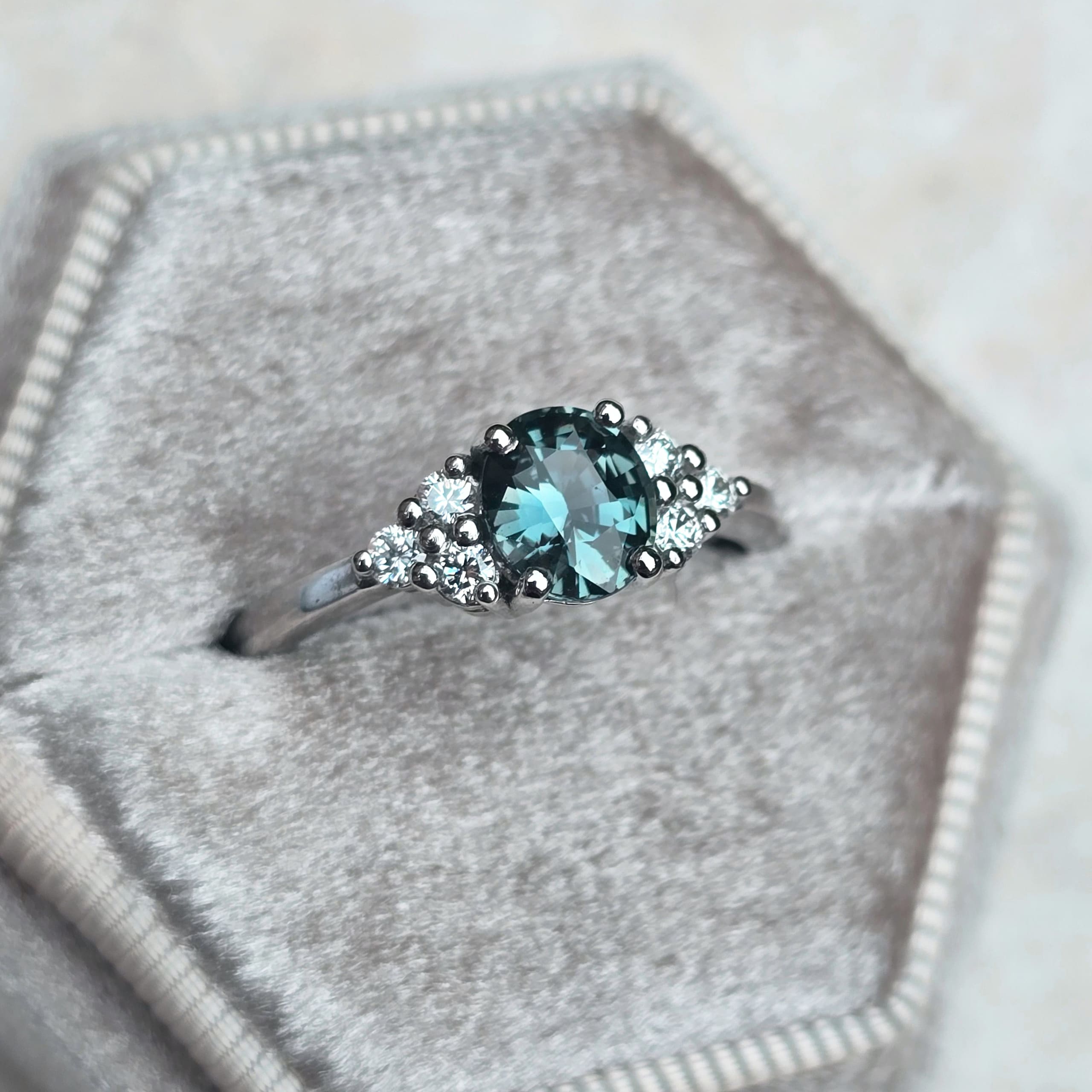 Steely teal sapphire and diamond ring — 3