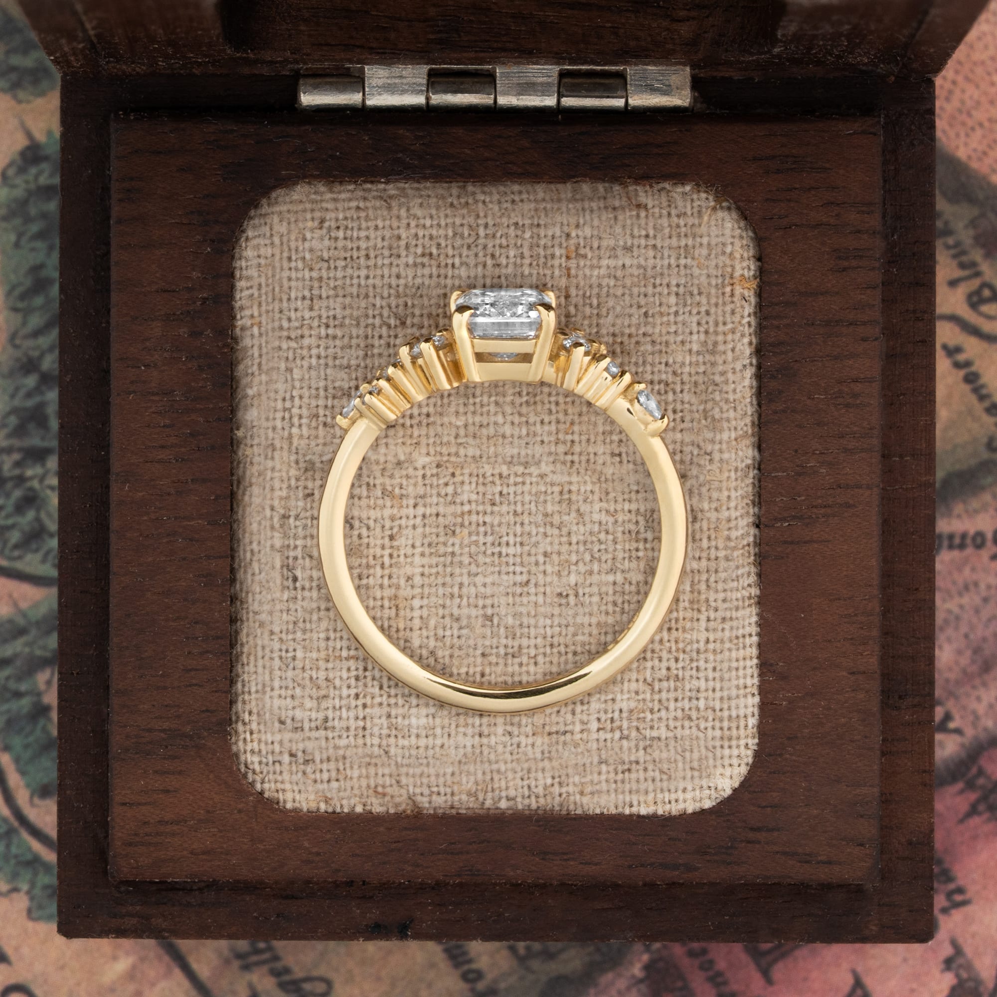 'Hazel' Emerald cut lab grown diamond floral ring - alternate view