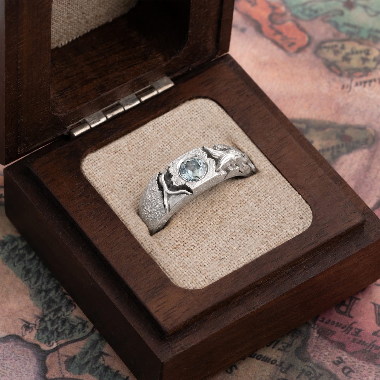 'New Life' Icy teal sapphire men's engagement ring  - alternate view