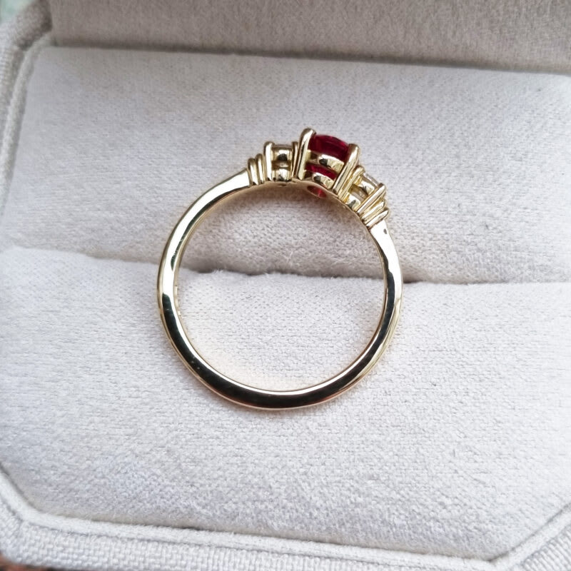 Lab grown ruby and diamond trilogy engagement ring — 3