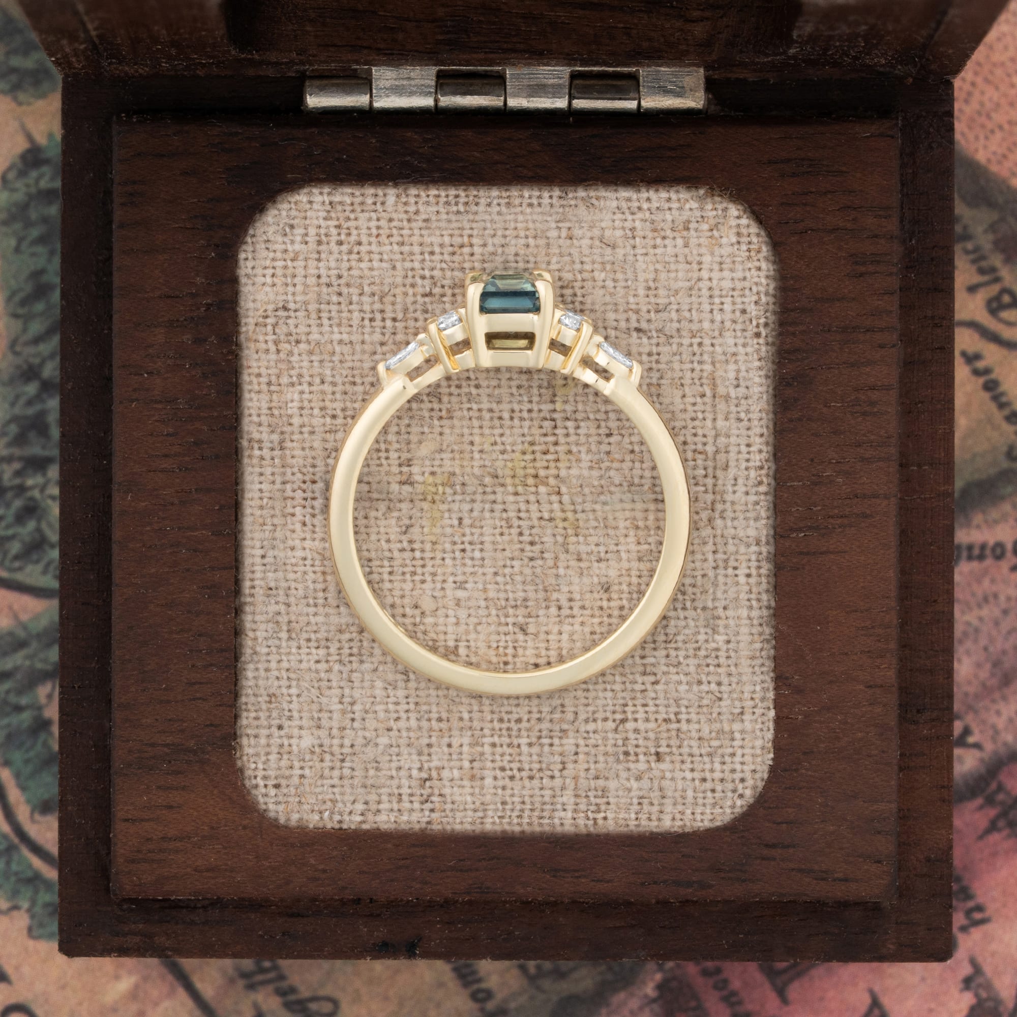 Octagon teal sapphire and diamond ring  — 3