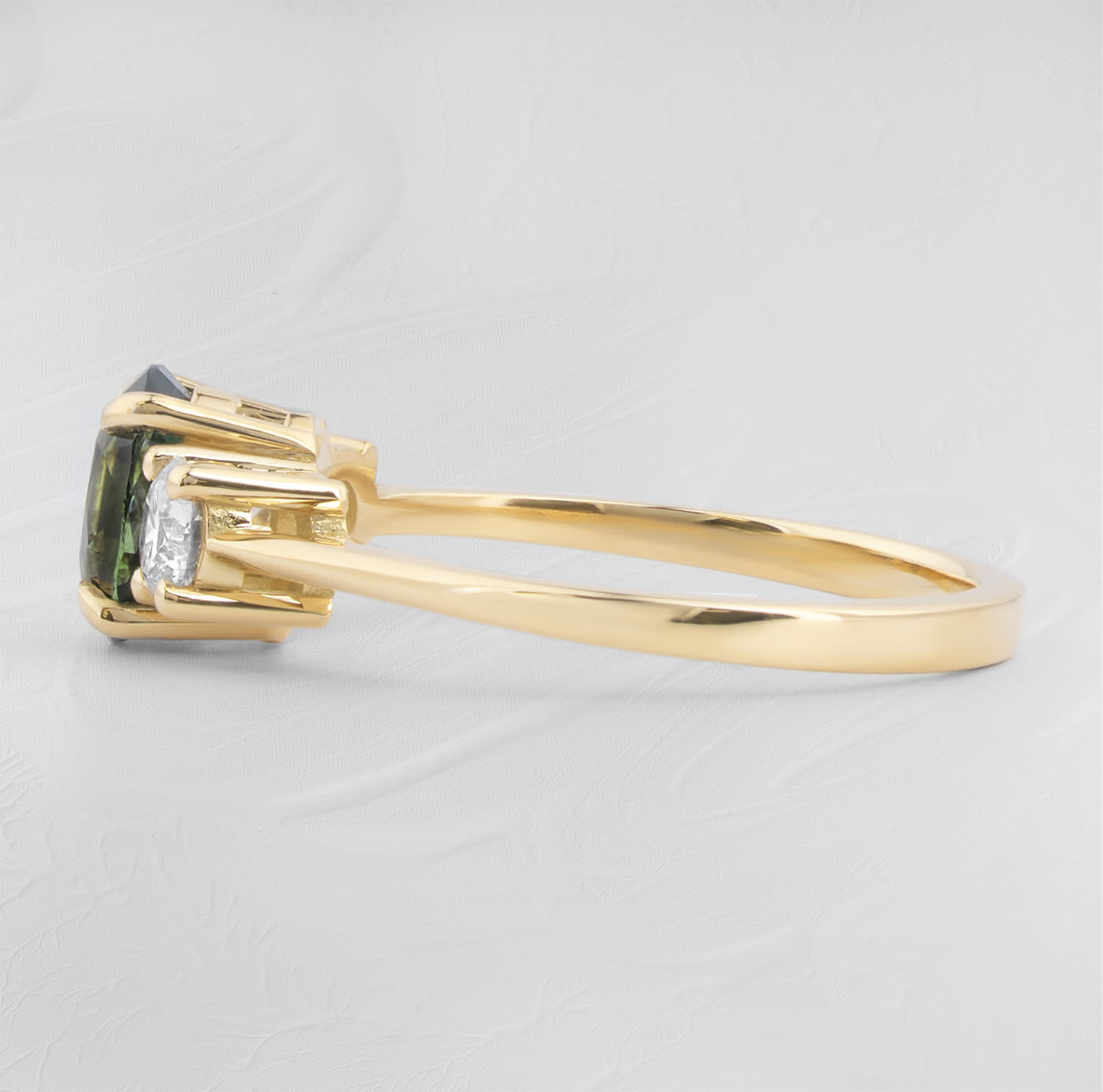 Green sapphire and diamond trilogy ring — 2