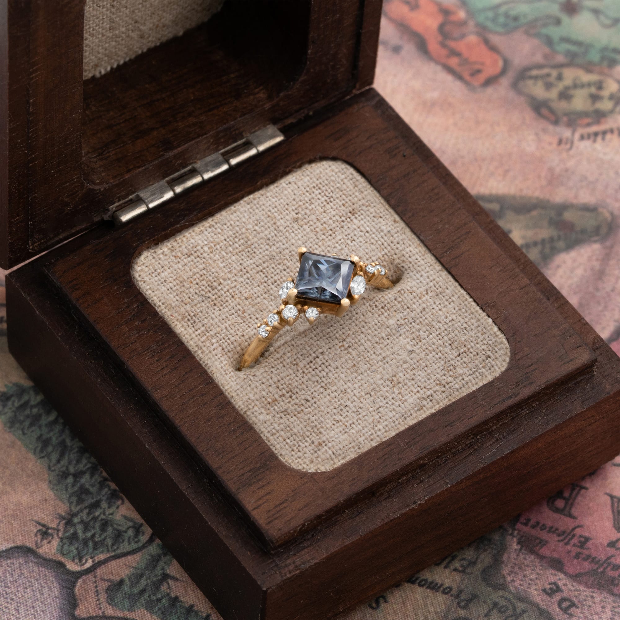 Princess cut midnight moissanite and diamond engagement ring — 3