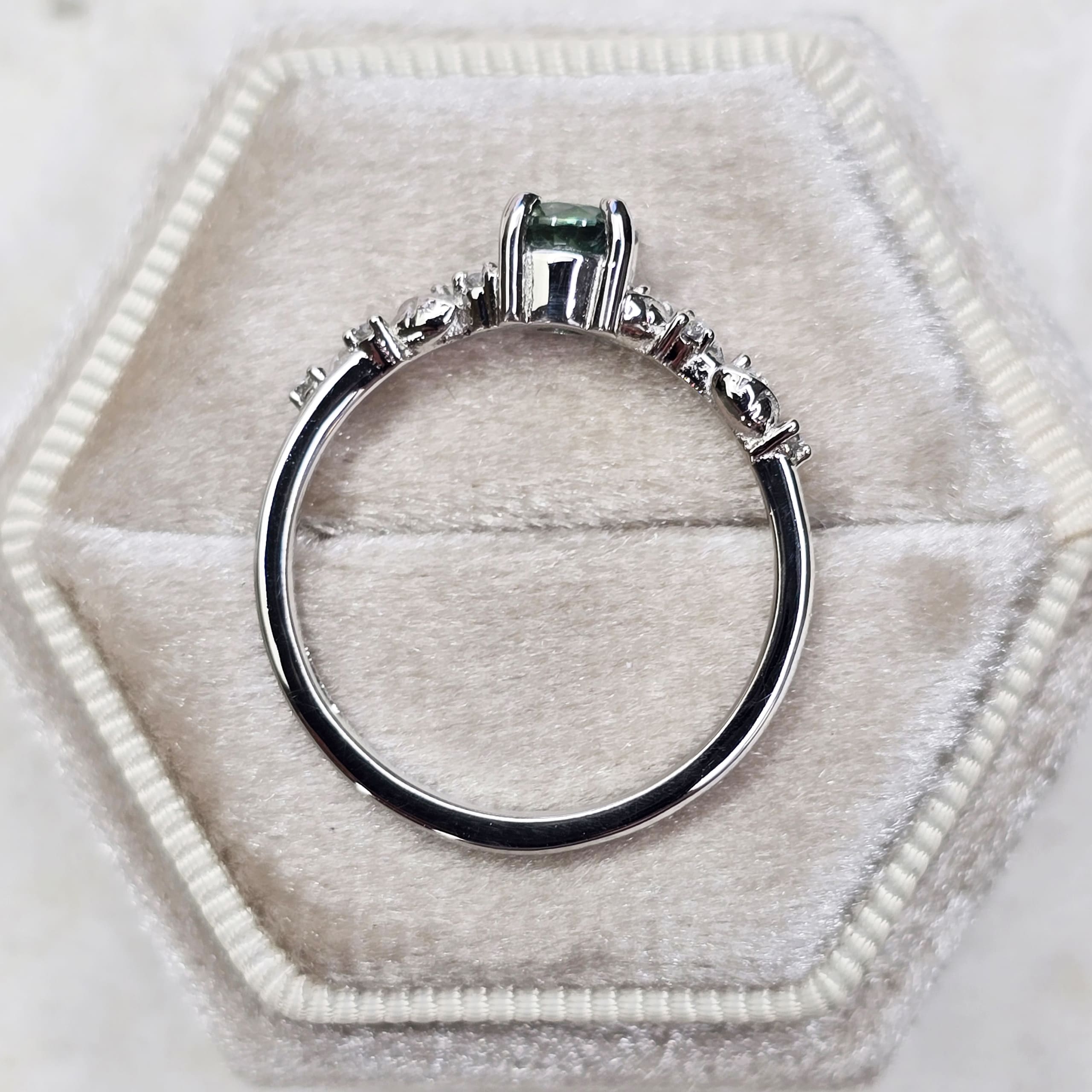 Teal sapphire and diamond nature inspired ring — 3