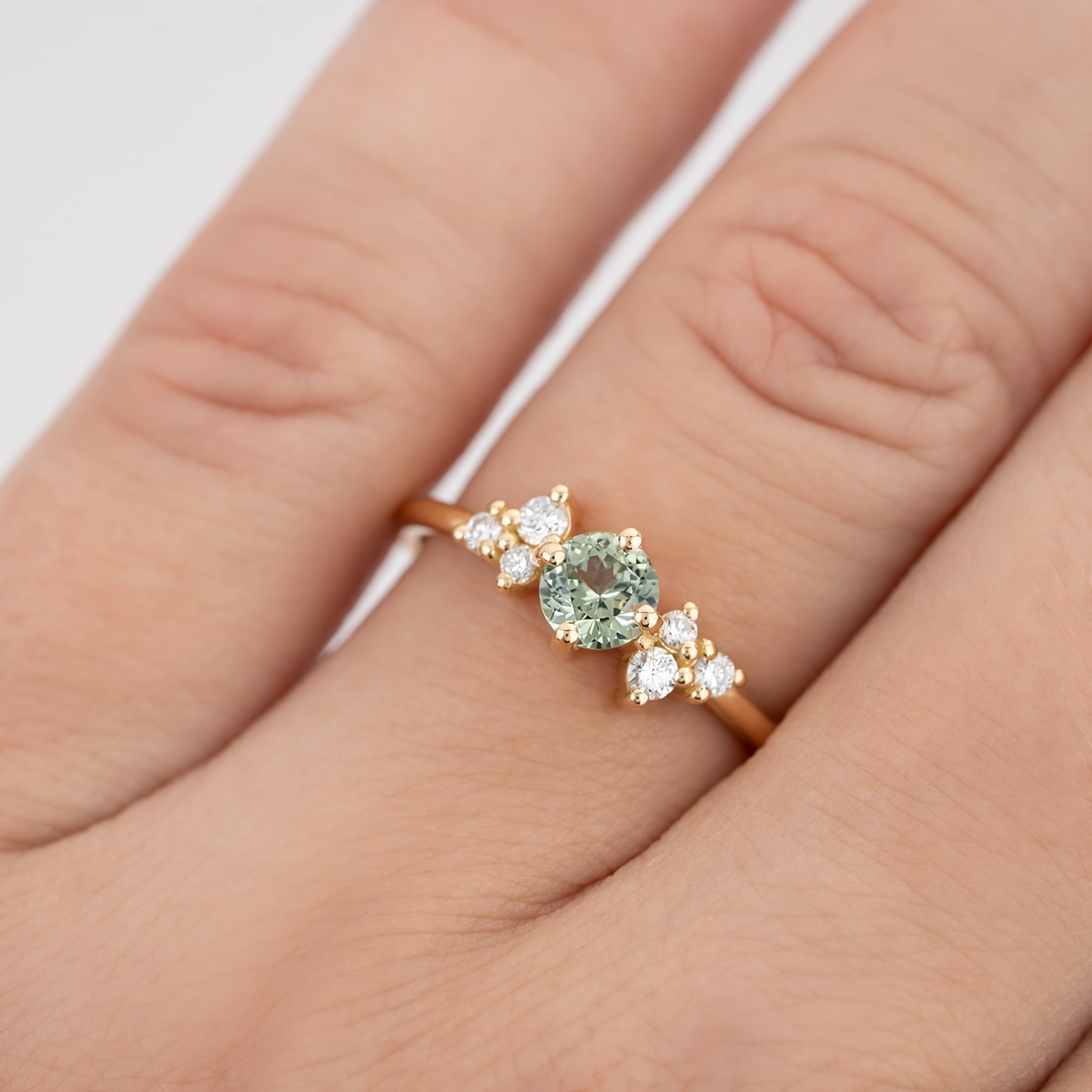 Precision seafoam green sapphire and diamond ring — 4
