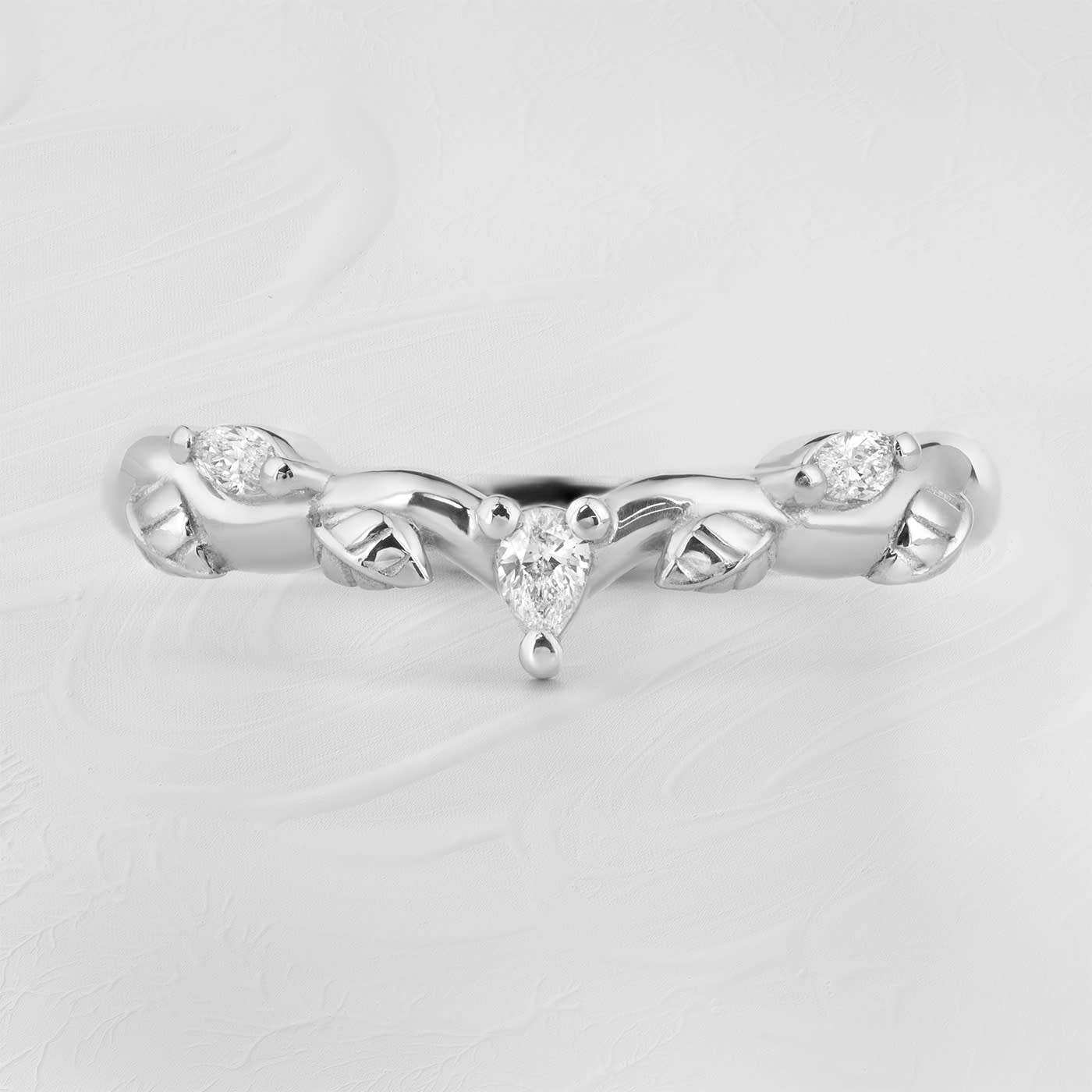 Shaped diamond leaf wedding band — 1