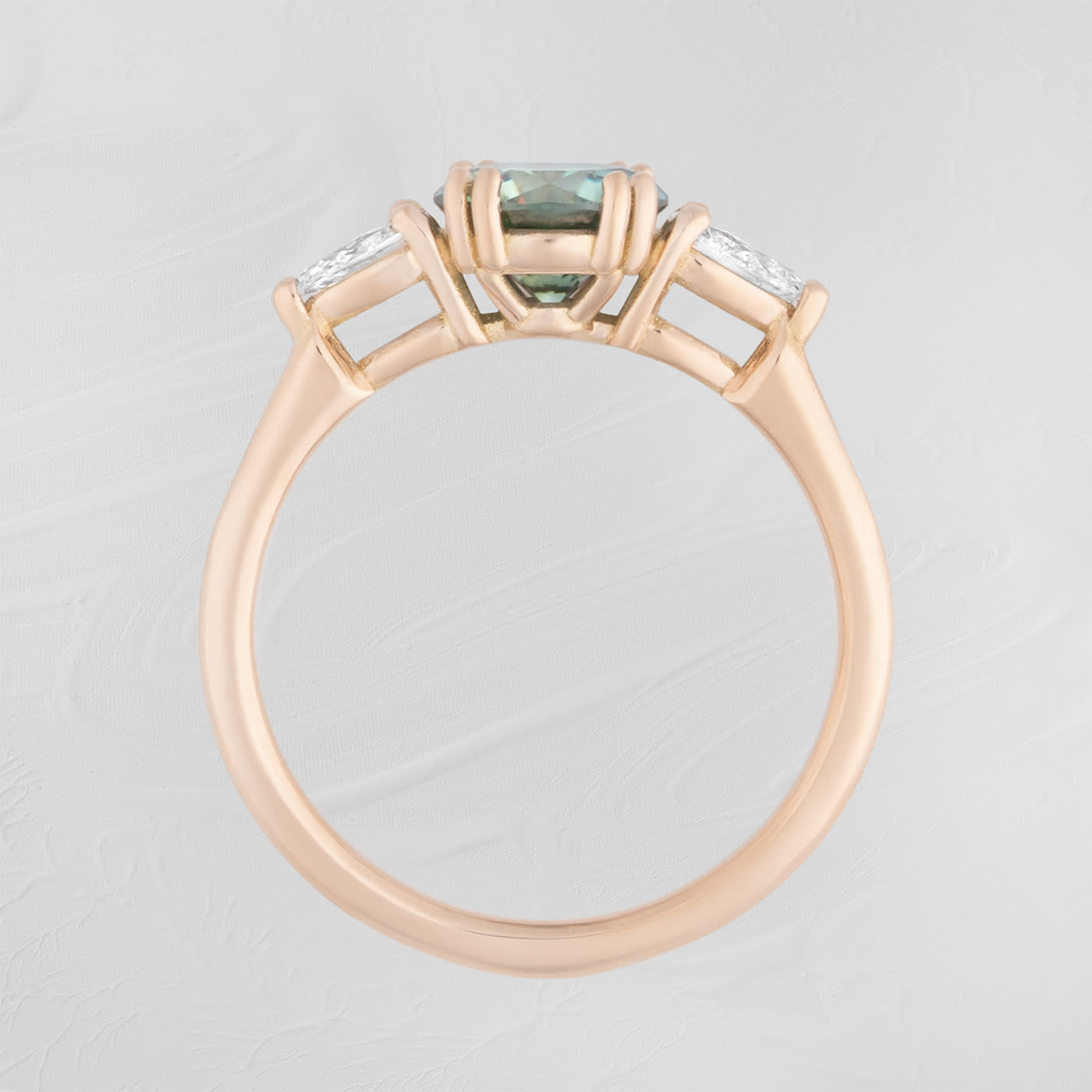 Blue moissanite and pear diamond trilogy ring — 4