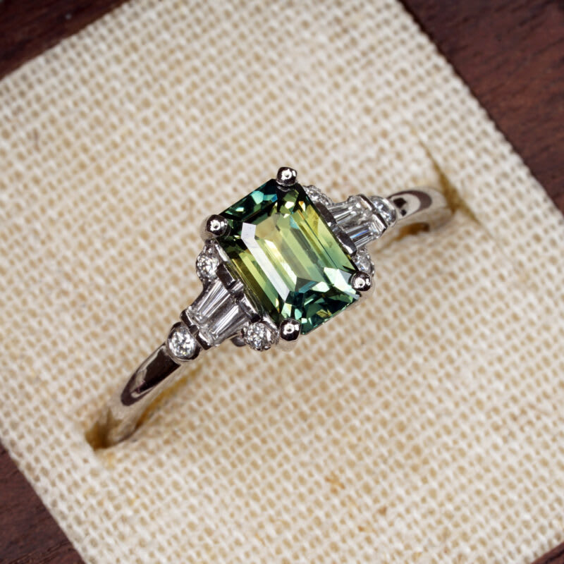Parti sapphire and diamond 1920s inspired engagement ring — 2