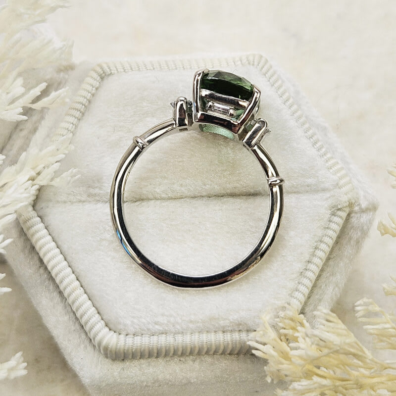 Cushion cut mint tourmaline and diamond antique inspired ring — 5