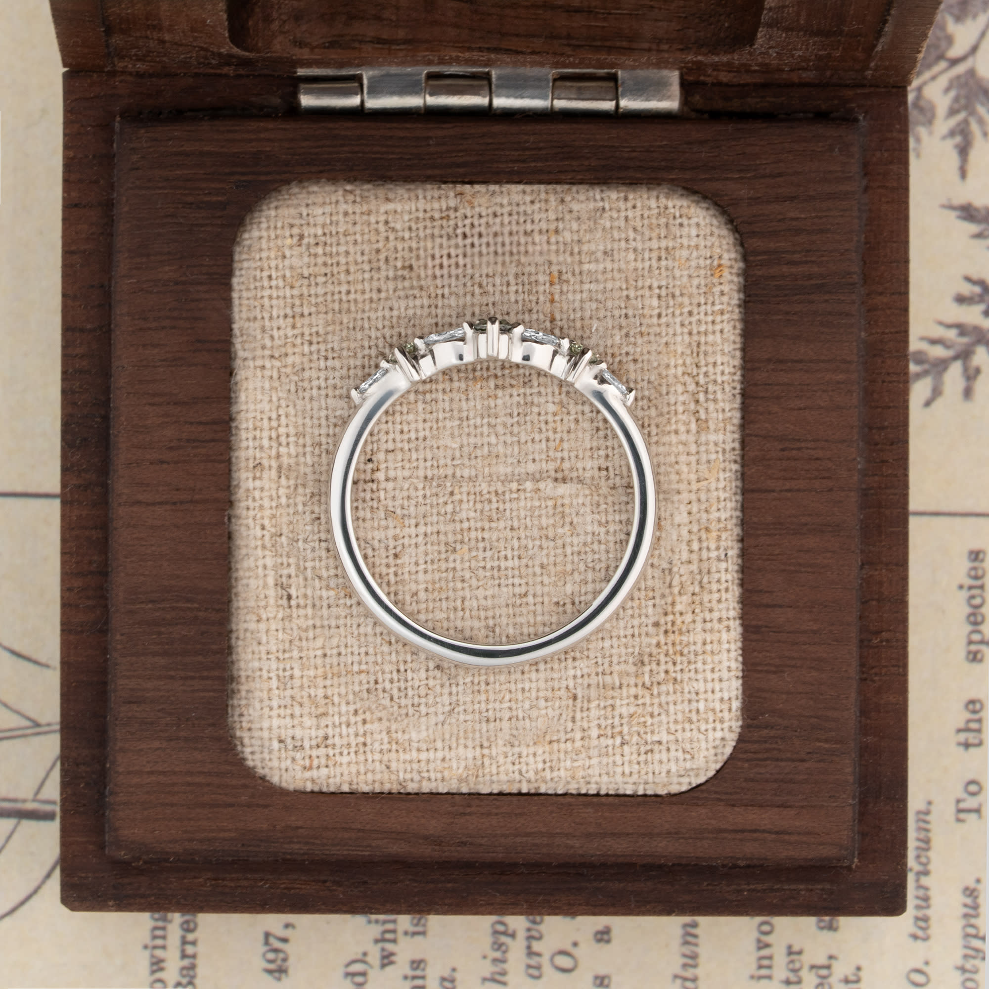 Shaped green and white diamond wedding band - alternate view