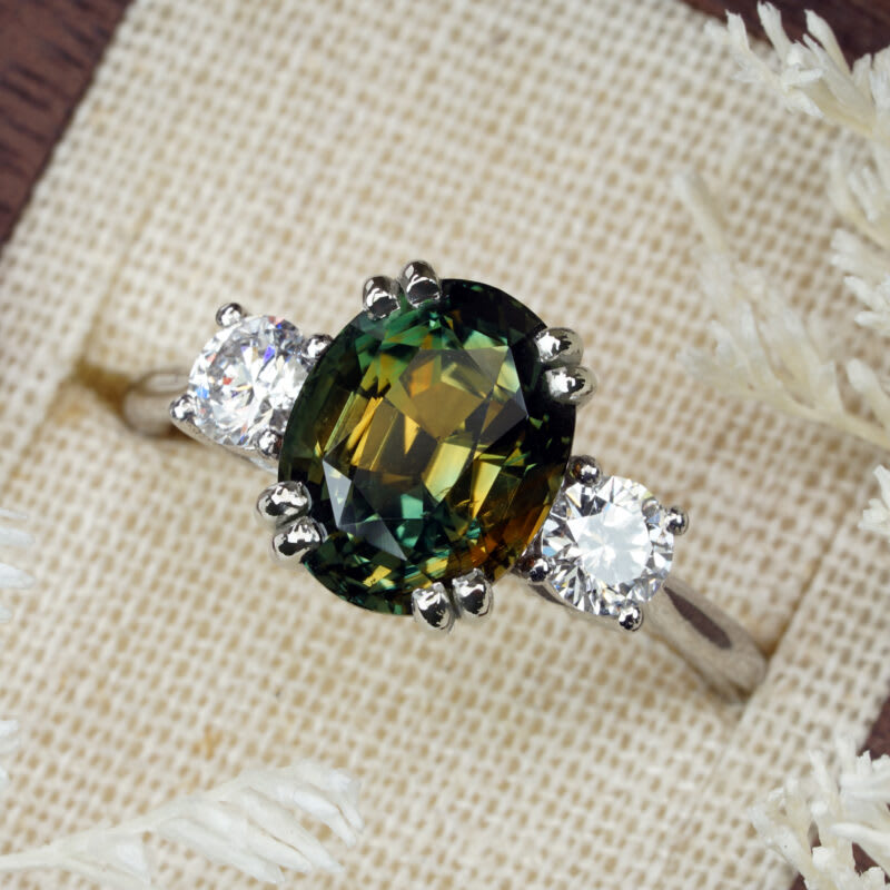 Parti sapphire and diamond trilogy ring — 5