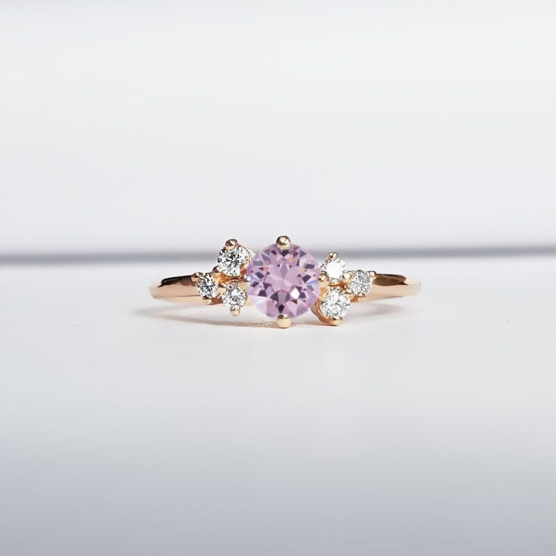 Amethyst and diamond cluster engagement ring 