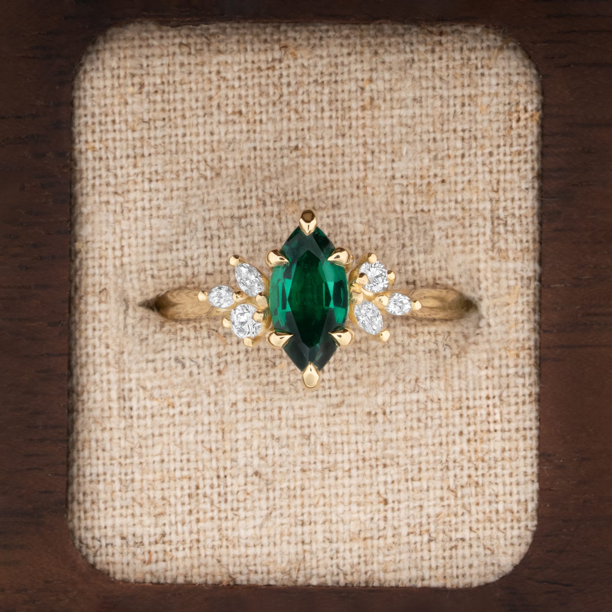 'Dawnflower' Lab grown emerald and diamond ring