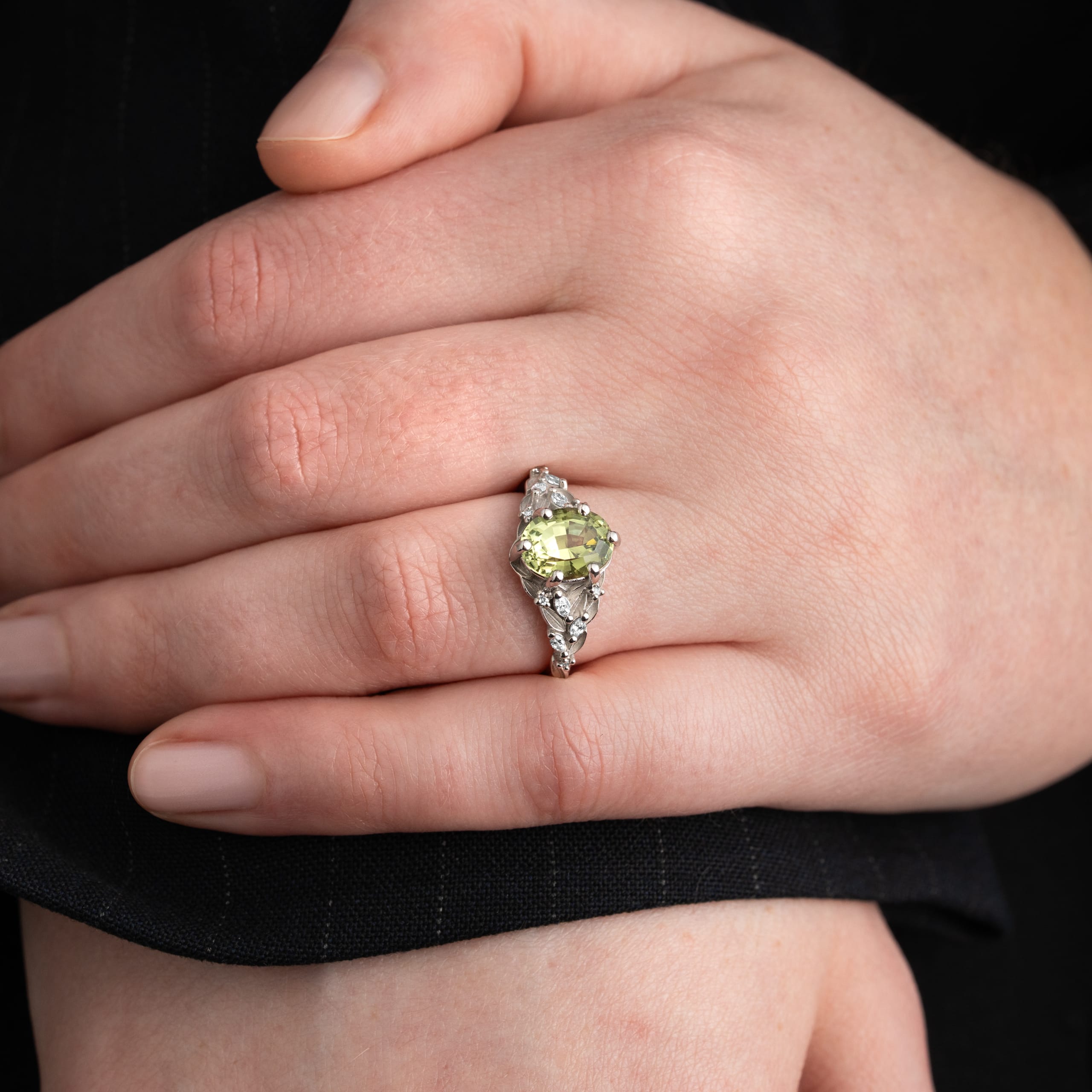 'Aurelyn' Lime tourmaline and diamond ring — 2