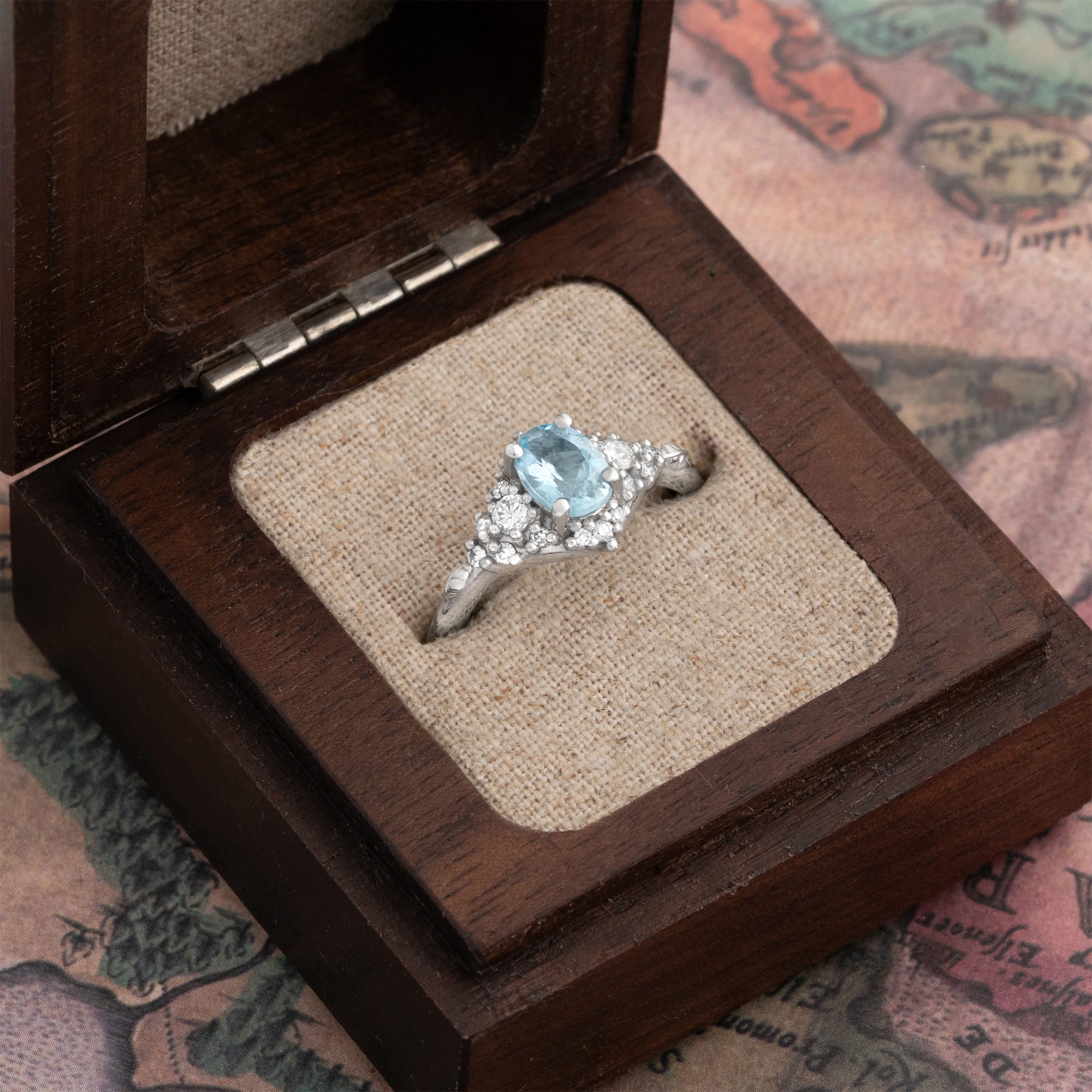 'Woodland' Aquamarine and diamond ring — 3
