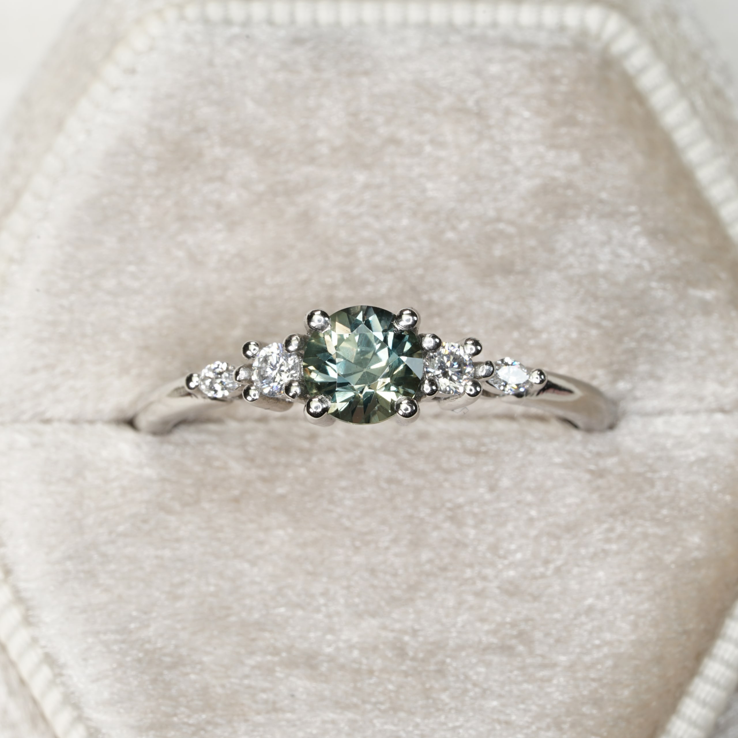 Smoky teal sapphire and diamond ring — 1
