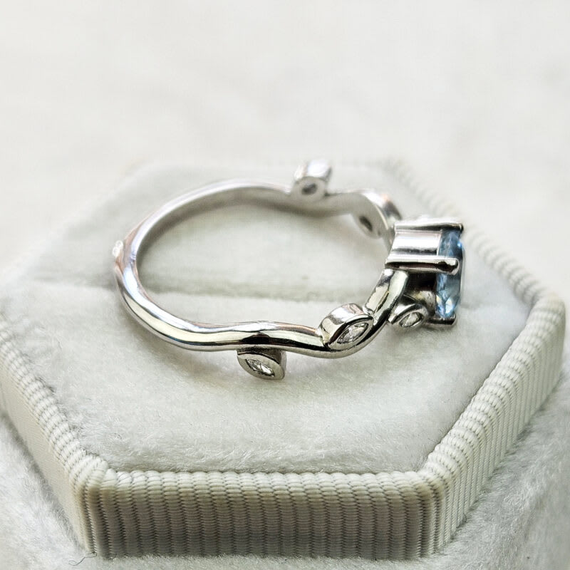 Aquamarine and diamond floral ring — 5