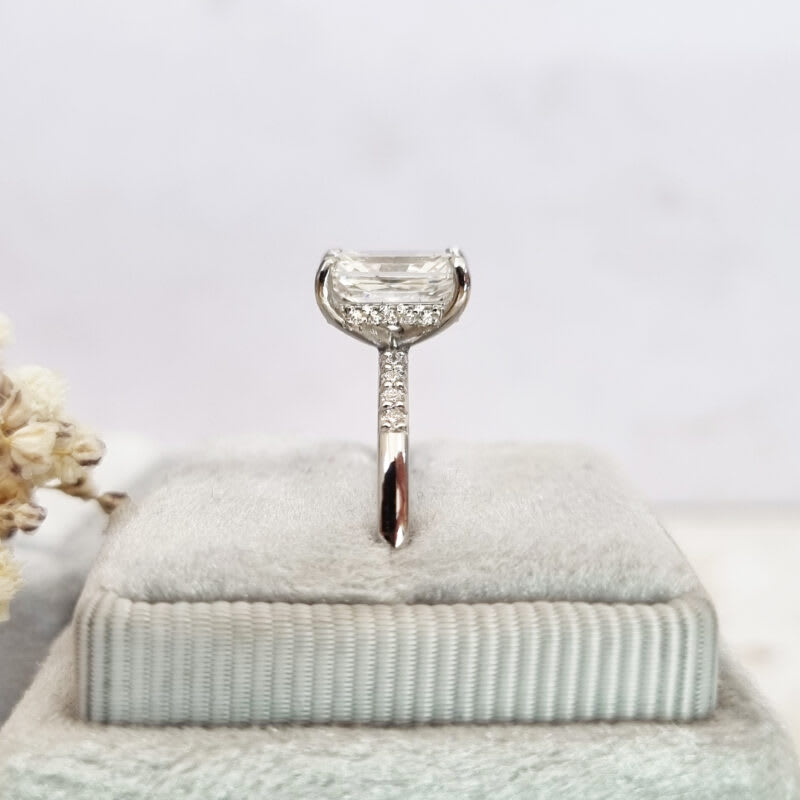 Radiant cut lab grown diamond hidden halo engagement ring — 2