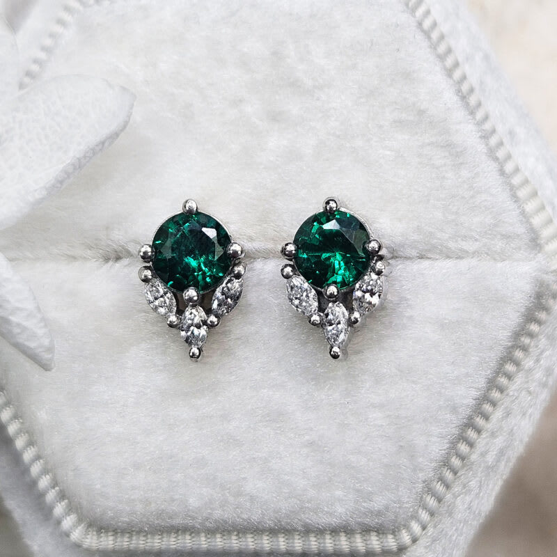 Lab emerald and diamond earrings — 1