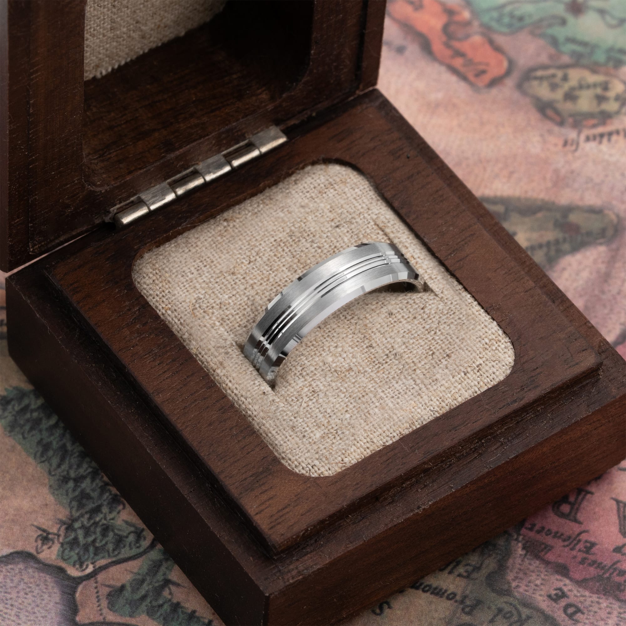 Diamond cut railroad wedding band — 3