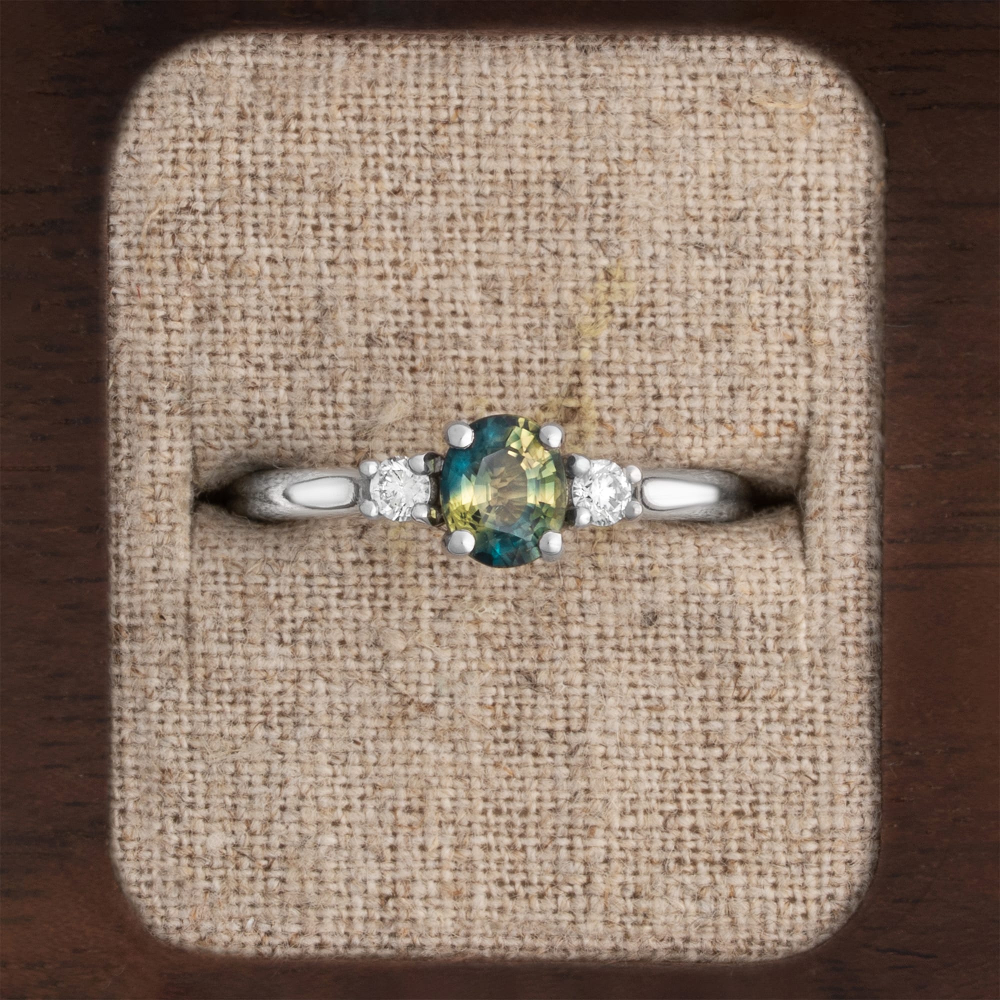 Parti sapphire and diamond ring