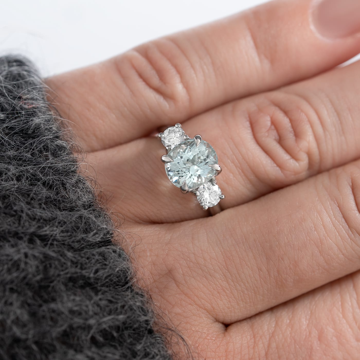 Icy blue tourmaline and diamond trilogy ring — 4